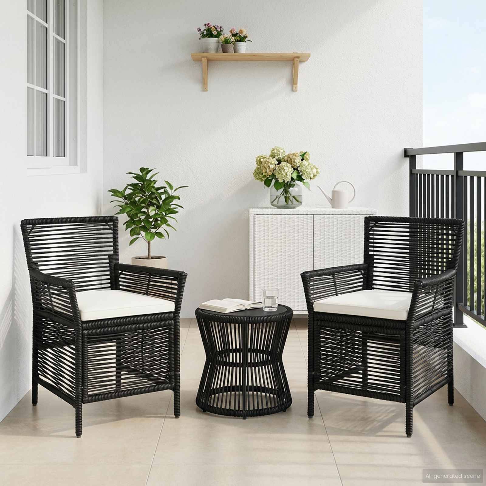 Chaises de jardin polyrotin noir et crème 61 x 58 x 83 cm - PANGIVO - Image 1