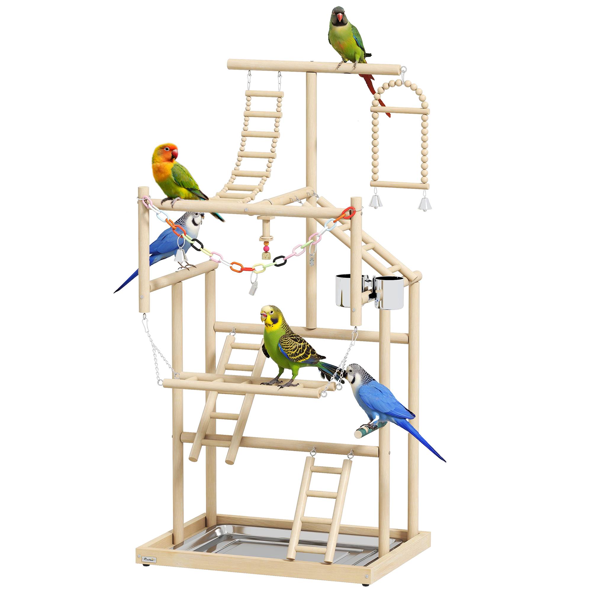 Sans Marque - Aire de jeux pour oiseaux, terrain de jeu pour perroquet, échelles, jouet à chaîne, plateau, 48x38x95cm, bois naturel - Image 1