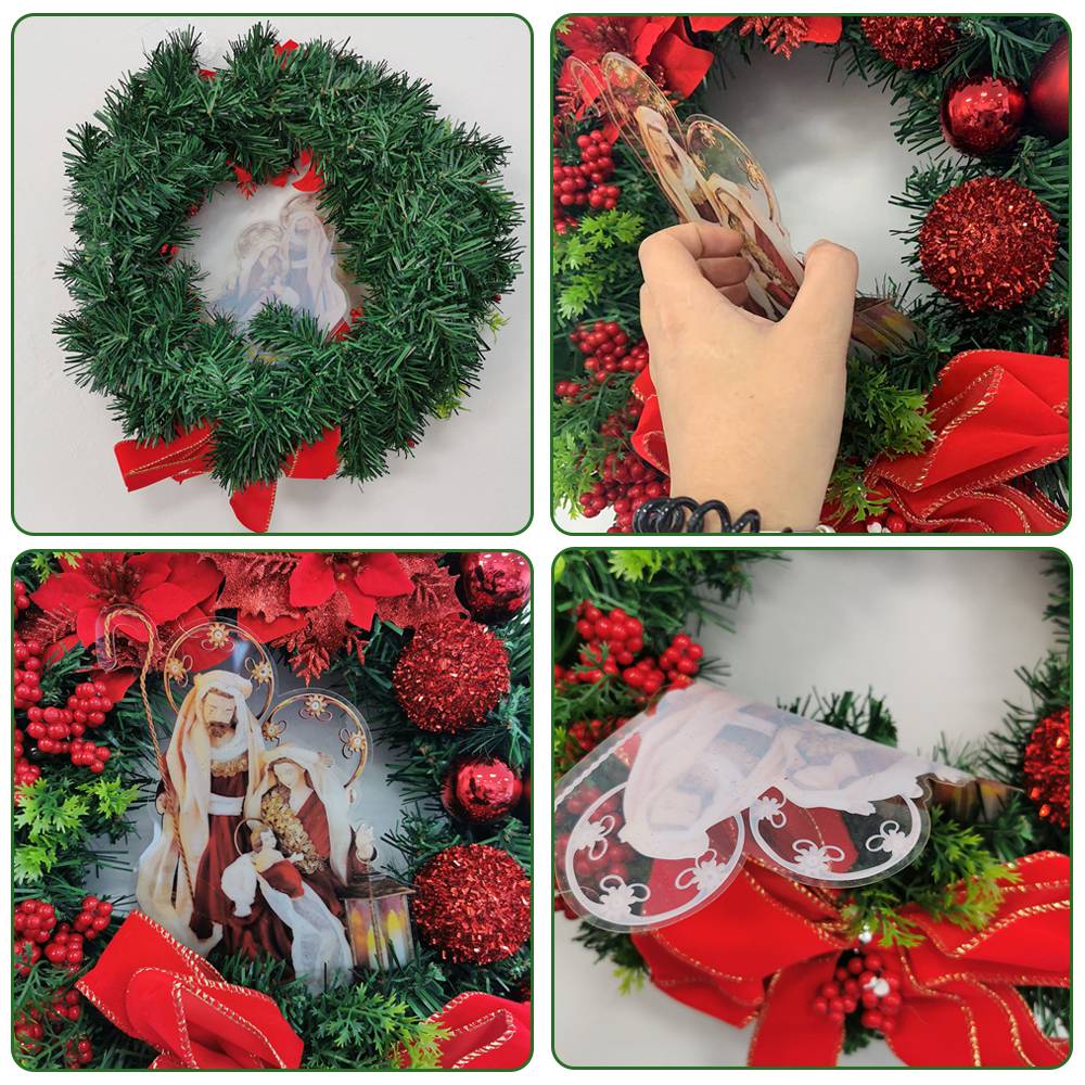Couronne de Noël de 30 cm avec lumière LED, décorations de Noël, guirlande de Noël artificielle, fournitures de fête de Noël (rouge) - Image 4