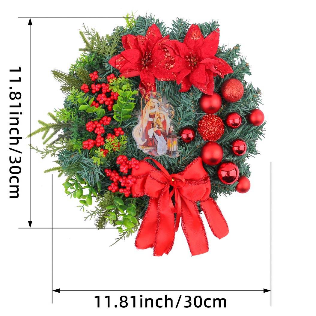 Couronne de Noël de 30 cm avec lumière LED, décorations de Noël, guirlande de Noël artificielle, fournitures de fête de Noël (rouge) - Image 3