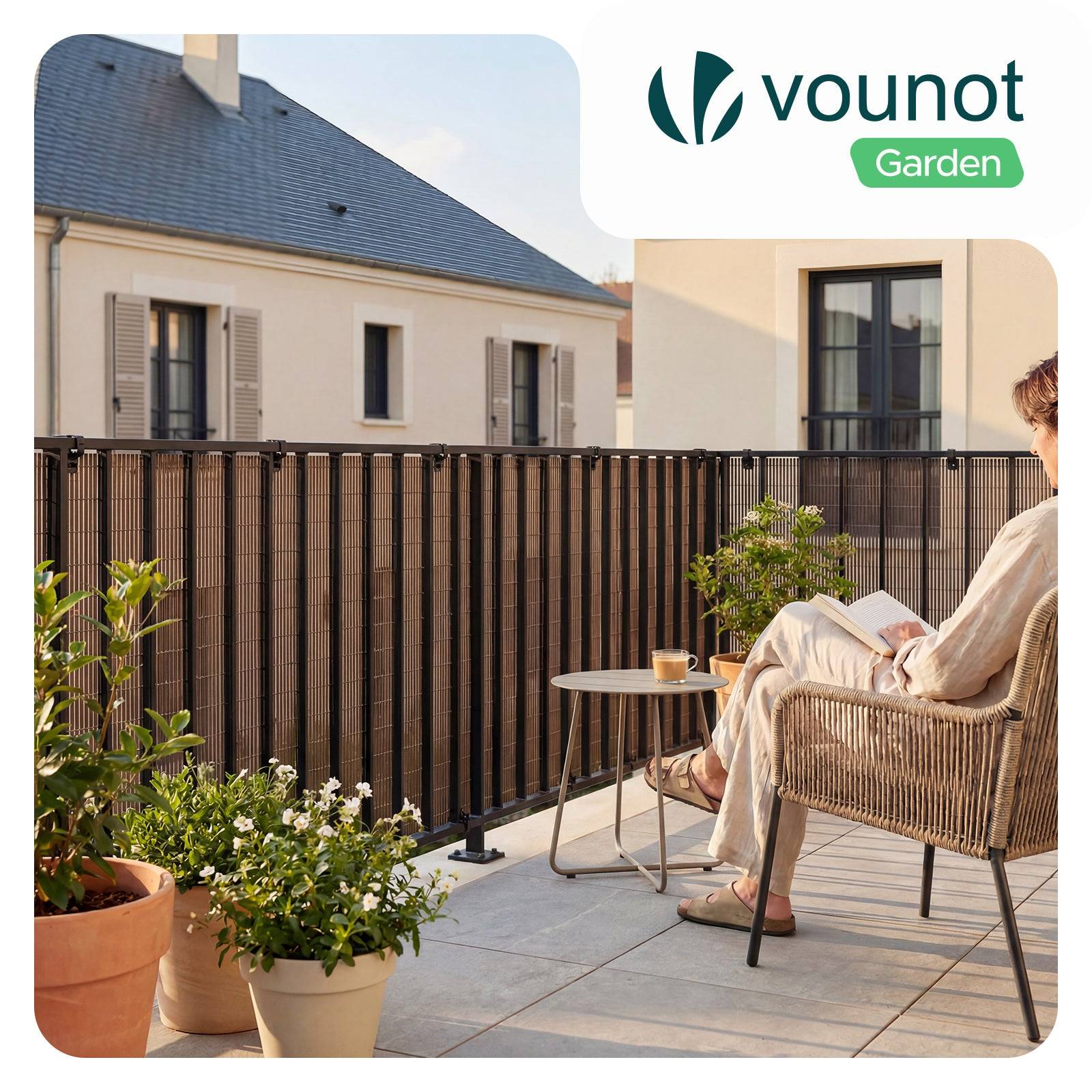 Vounot - Clôture en canisse PVC 100x500cm imitation osier marron - Image 7