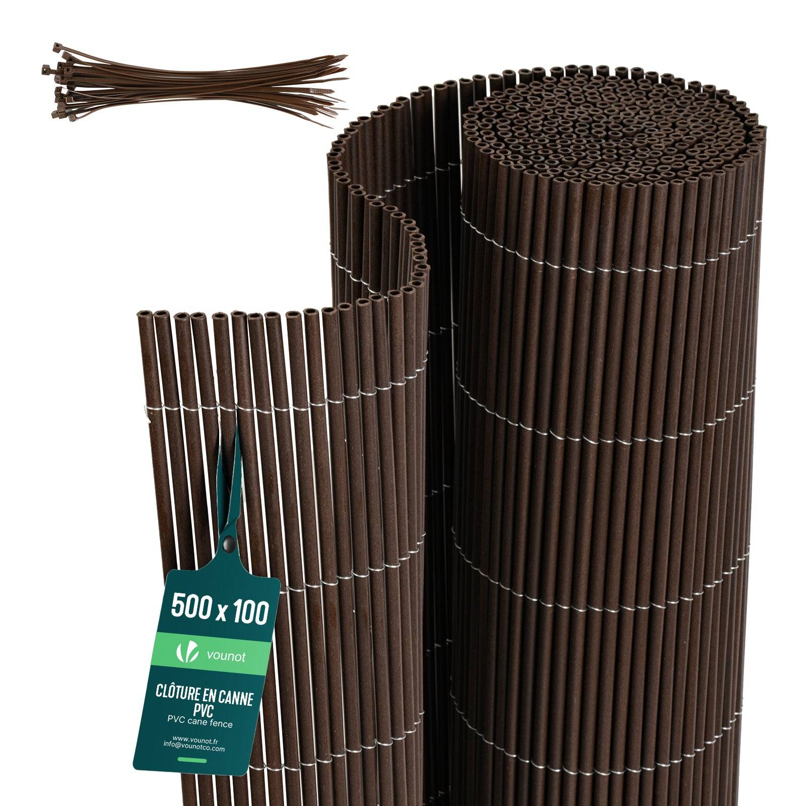 Vounot - Clôture en canisse PVC 100x500cm imitation osier marron - Image 1