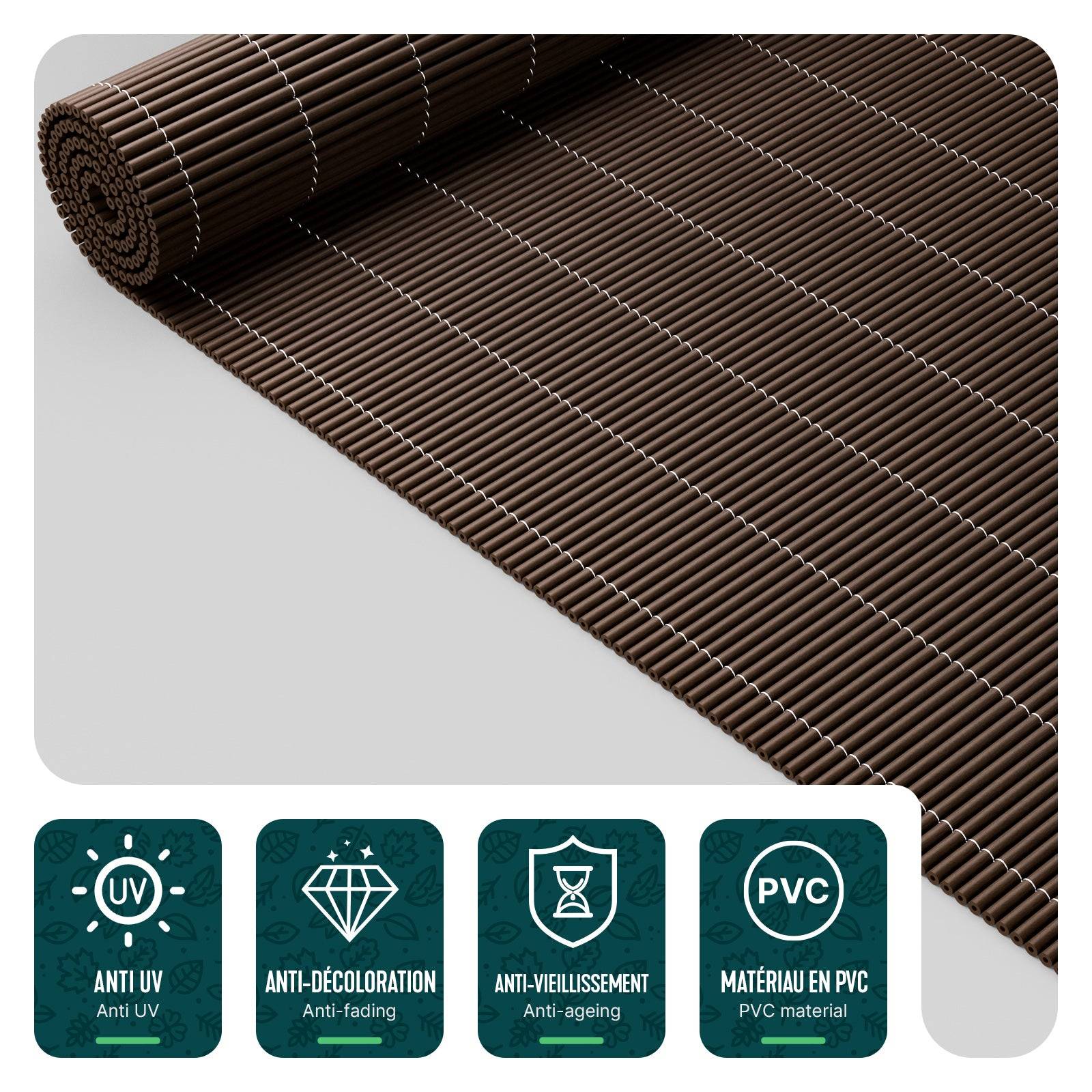 Vounot - Clôture en canisse PVC 100x500cm imitation osier marron - Image 4