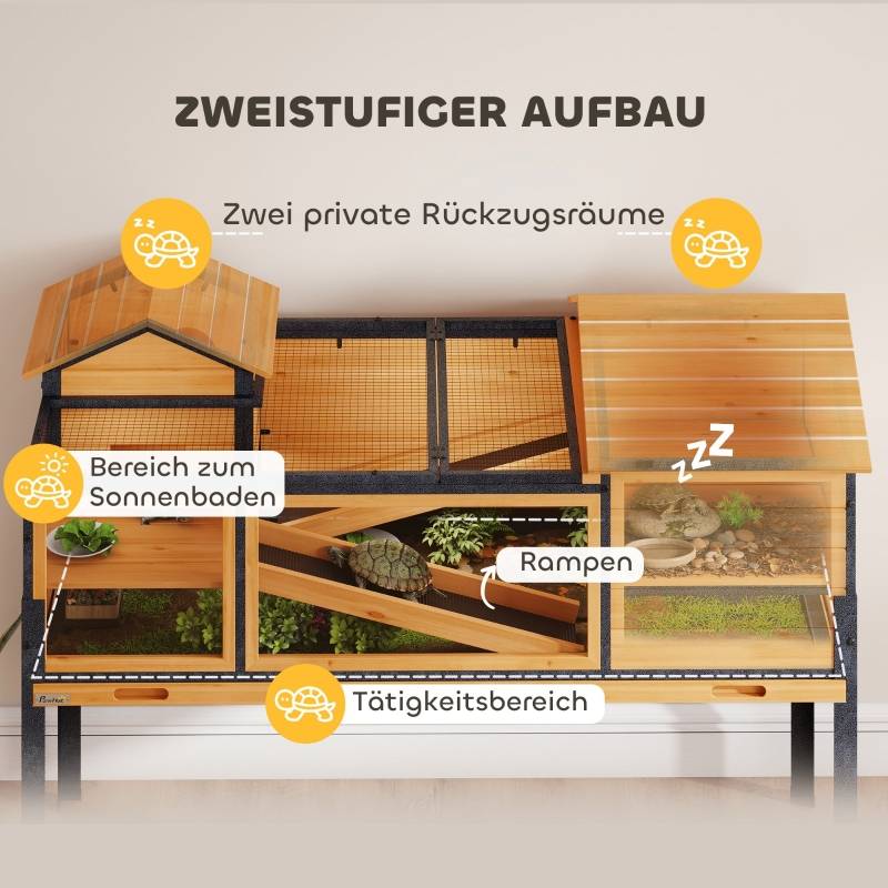 ComfortXL - Enclos Tortue et Petits Animaux Bois sur Pieds 2 Niveaux 128x63x96cm Jaune - ComfortXL Outdoor Living - Image 4