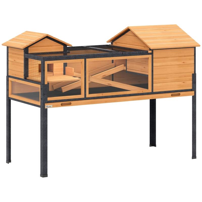 ComfortXL - Enclos Tortue et Petits Animaux Bois sur Pieds 2 Niveaux 128x63x96cm Jaune - ComfortXL Outdoor Living - Image 1