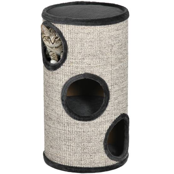 Tonneau à gratter chat sisal peluche tour 3 niveaux jeu et repos 38x70cm gris clair - ComfortXL Outdoor Living - Image 1