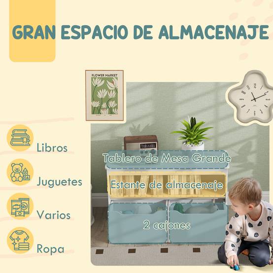 Étagère à jouets pour enfants avec 2 tiroirs et un compartiment pour salon, chambre ou salle de jeux, 80 x 30 x 45 cm, blanche - Image 6