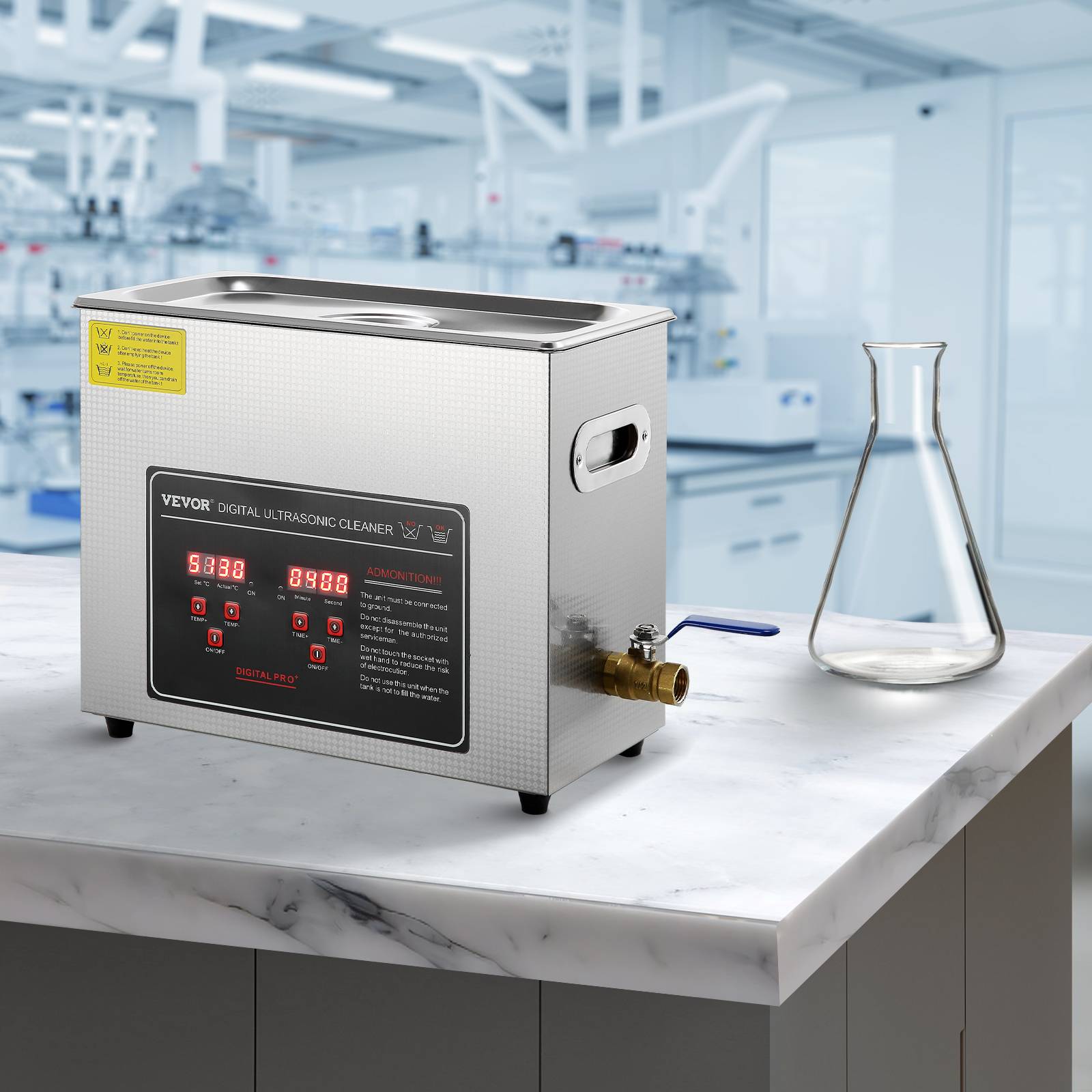 VEVOR Nettoyeur ultrasons 6L inox numérique, chauffage, réglable temps/température, labo/pro. - Image 8