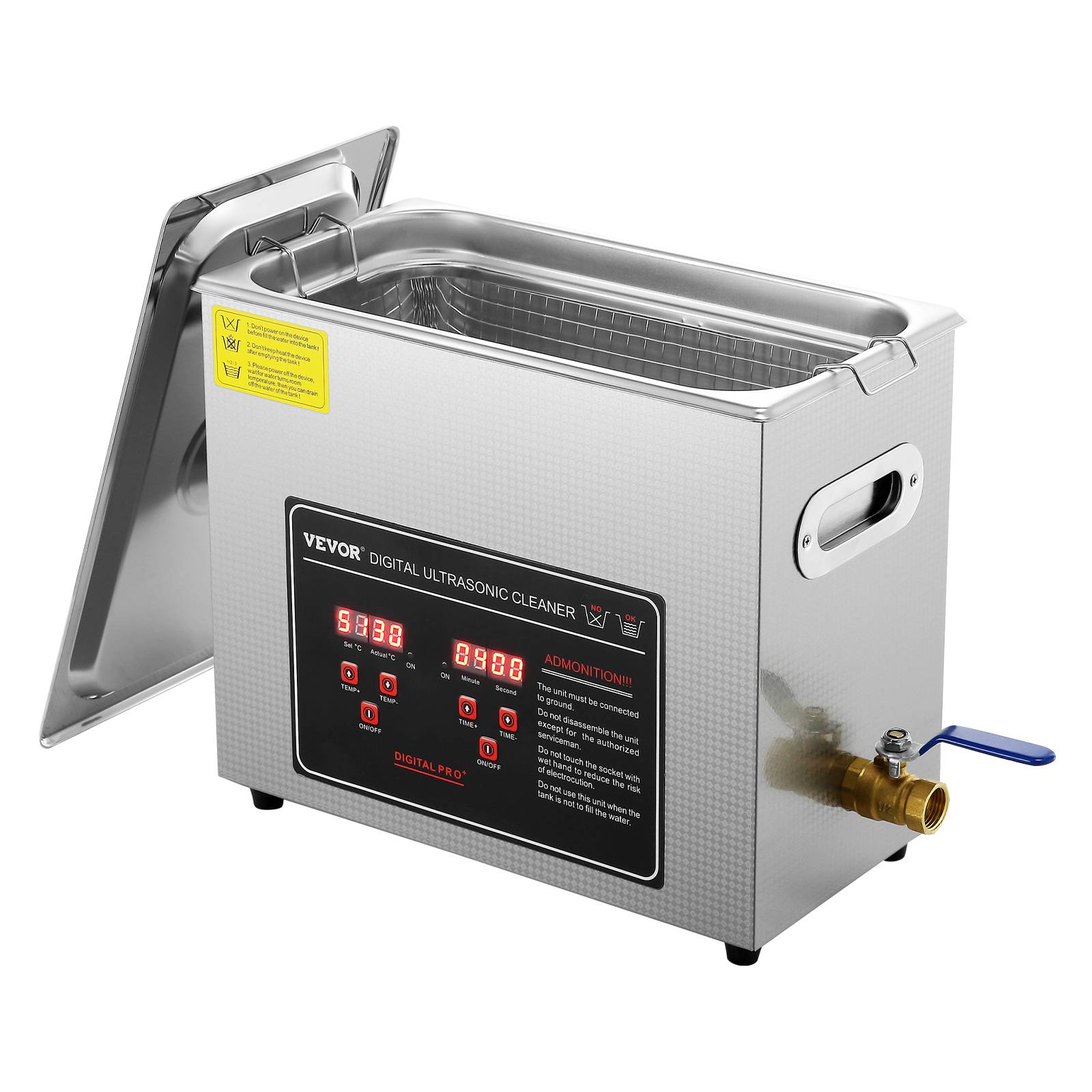 VEVOR Nettoyeur ultrasons 6L inox numérique, chauffage, réglable temps/température, labo/pro. - Image 1