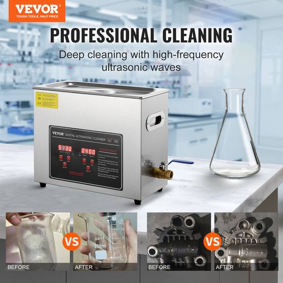 VEVOR Nettoyeur ultrasons 6L inox numérique, chauffage, réglable temps/température, labo/pro. - Image 2