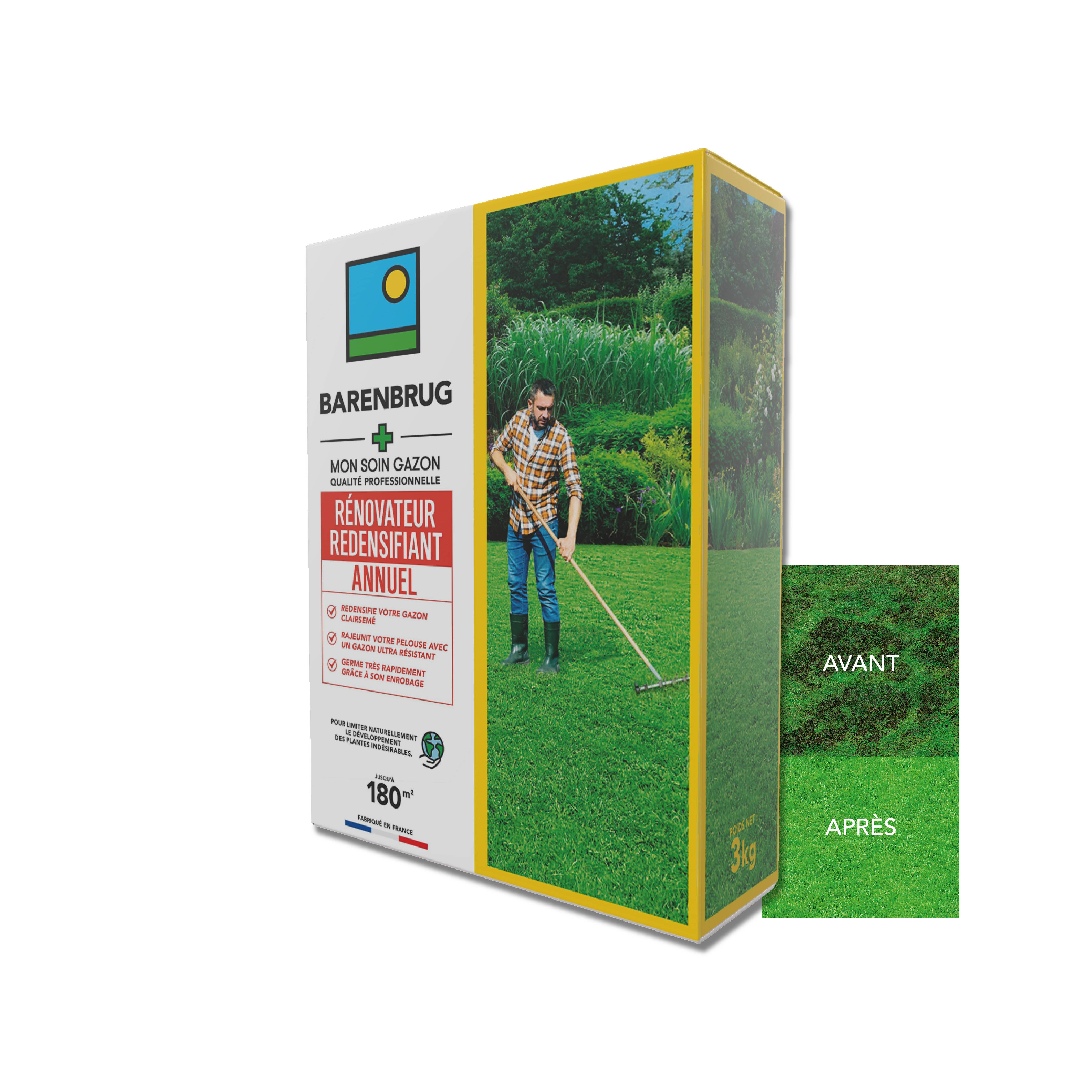Soin Rénovateur Redensifiant - Redensifie et Rajeunit le Gazon - Germe Très Rapidement - Semences avec Enrobage - 3KG - BARENBRUG - Image 1