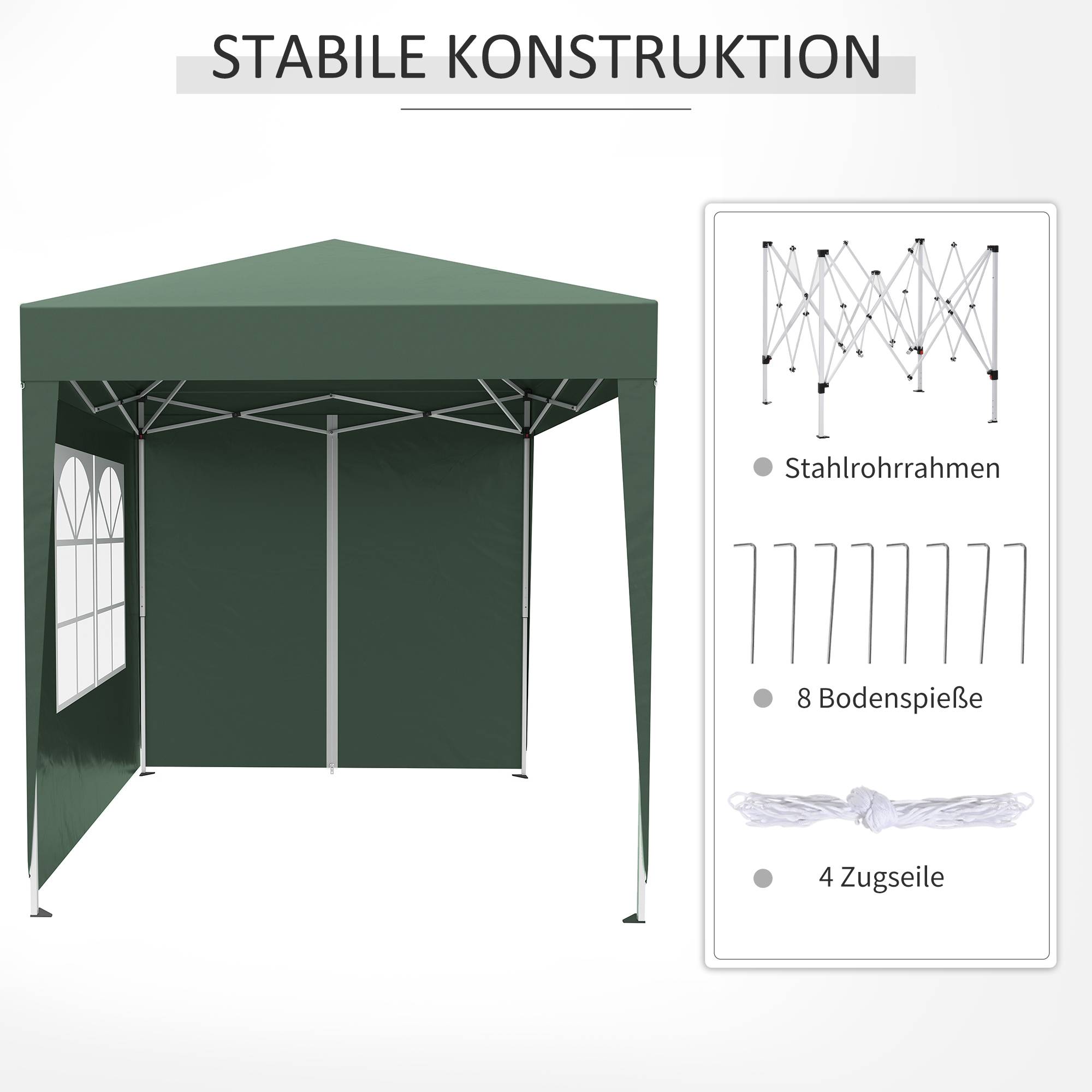 Tonnelle pliante acier vert foncé 200 x 200 x 240 cm - PANGIVO - Image 9