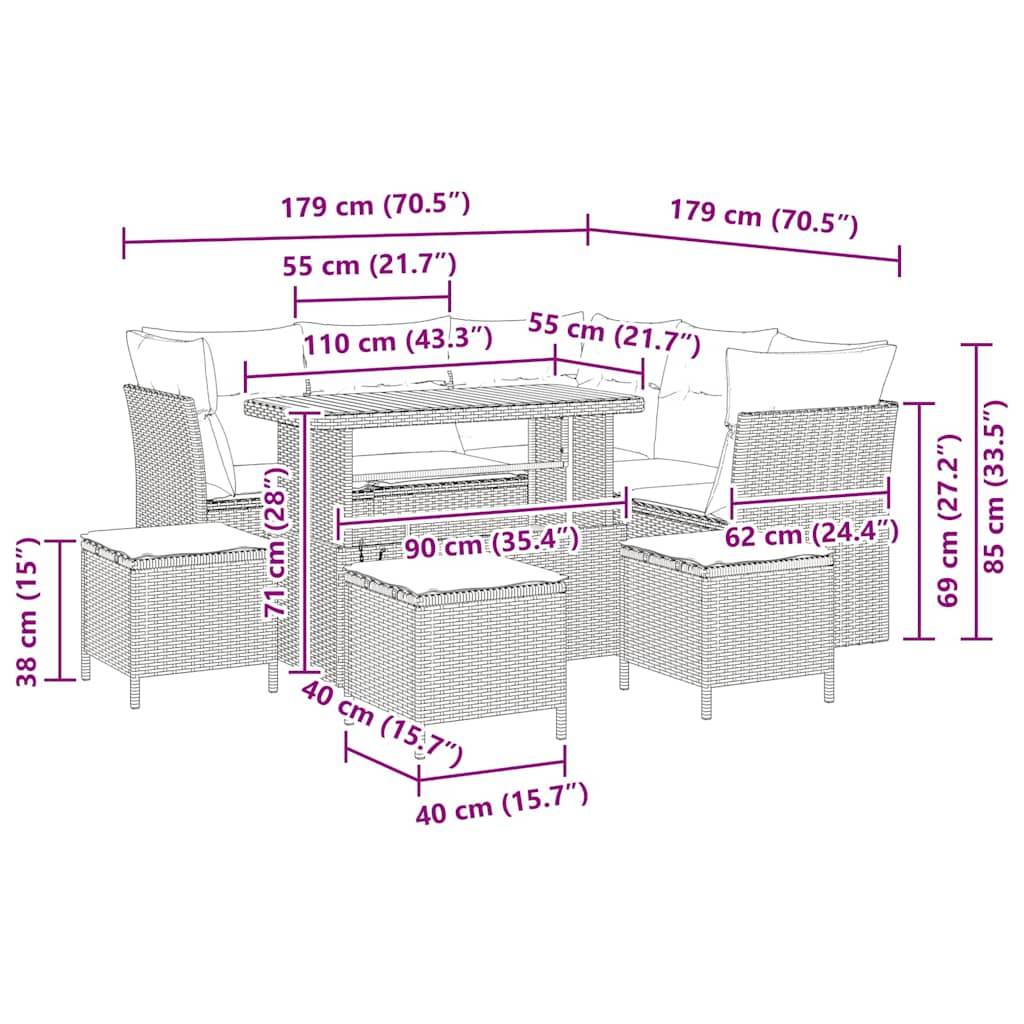 ComfortXL - Salon de Jardin 8 Places Acier et Polyrotin Modulable avec Tabourets et Table pour Patio Noir – ComfortXL Outdoor Living - Image 9