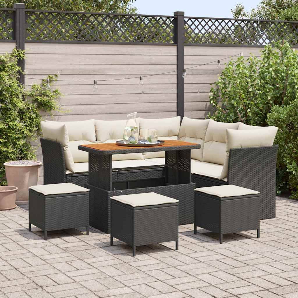 ComfortXL - Salon de Jardin 8 Places Acier et Polyrotin Modulable avec Tabourets et Table pour Patio Noir – ComfortXL Outdoor Living - Image 1