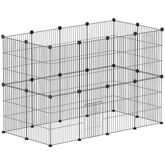 Enclos petits animaux intérieur 24 panneaux 120 x 60 x 80 cm acier noir - PANGIVO - Image 1