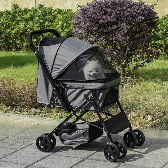 Poussette pour chien animaux de compagnie pliable 4 roues EVA guidon réglable panier 76,5 x 52 x 95 cm - Image 4