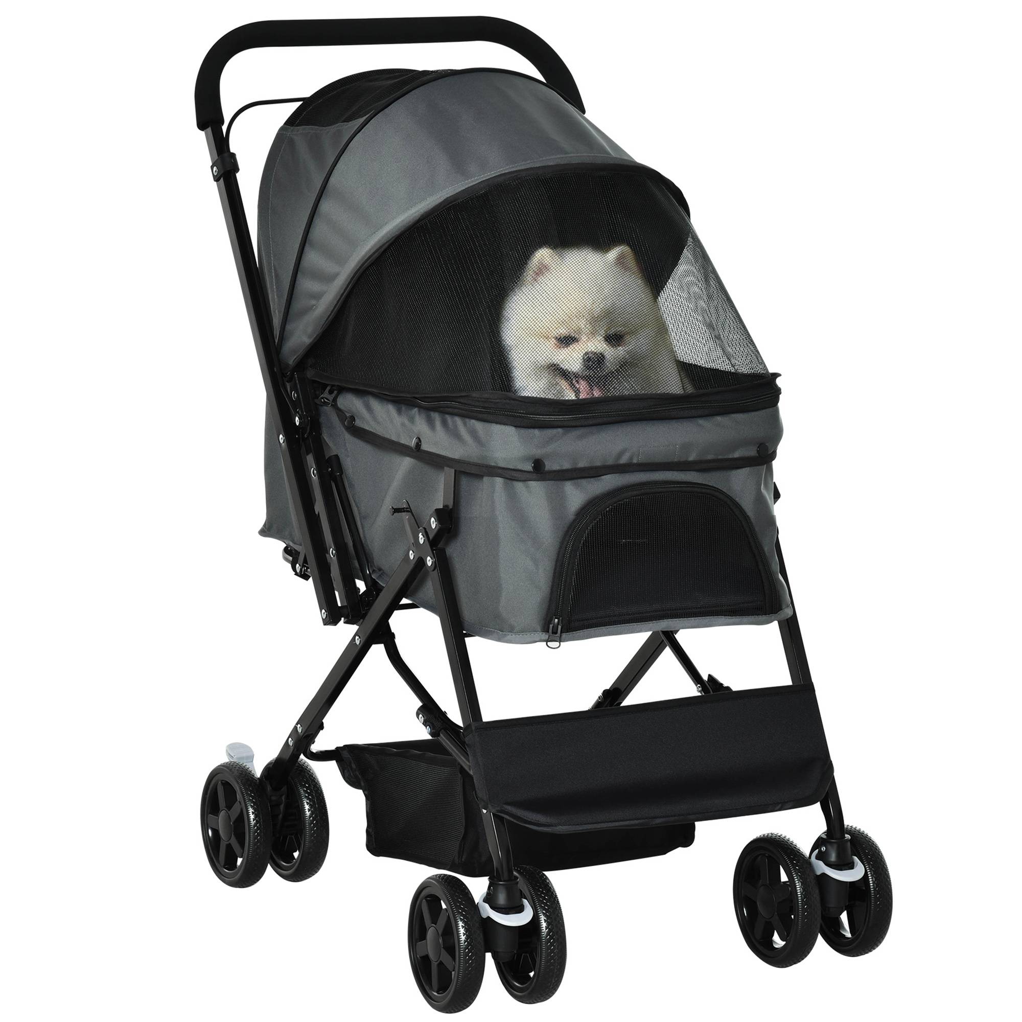 Poussette pour chien animaux de compagnie pliable 4 roues EVA guidon réglable panier 76,5 x 52 x 95 cm - Image 1