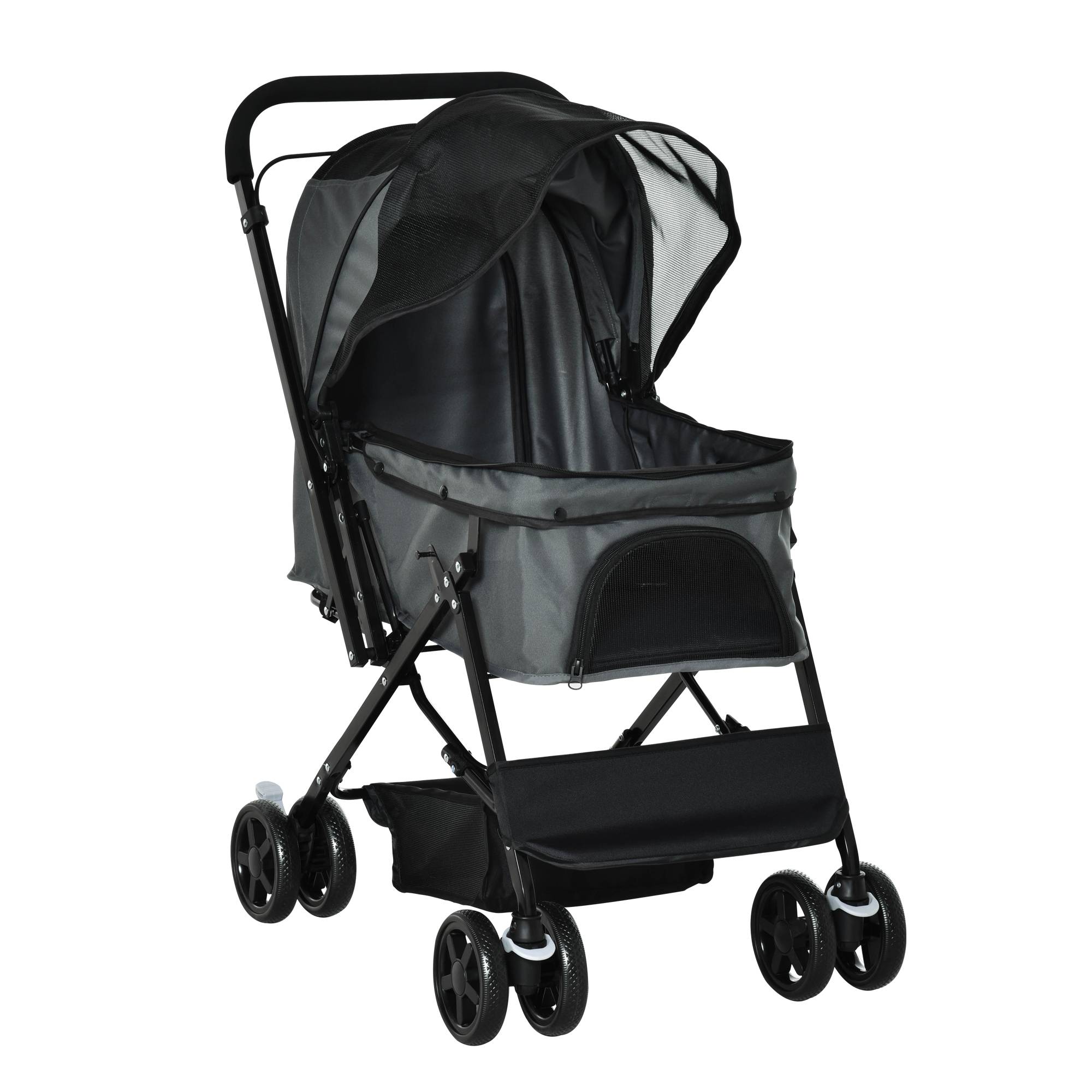 Poussette pour chien animaux de compagnie pliable 4 roues EVA guidon réglable panier 76,5 x 52 x 95 cm - Image 2