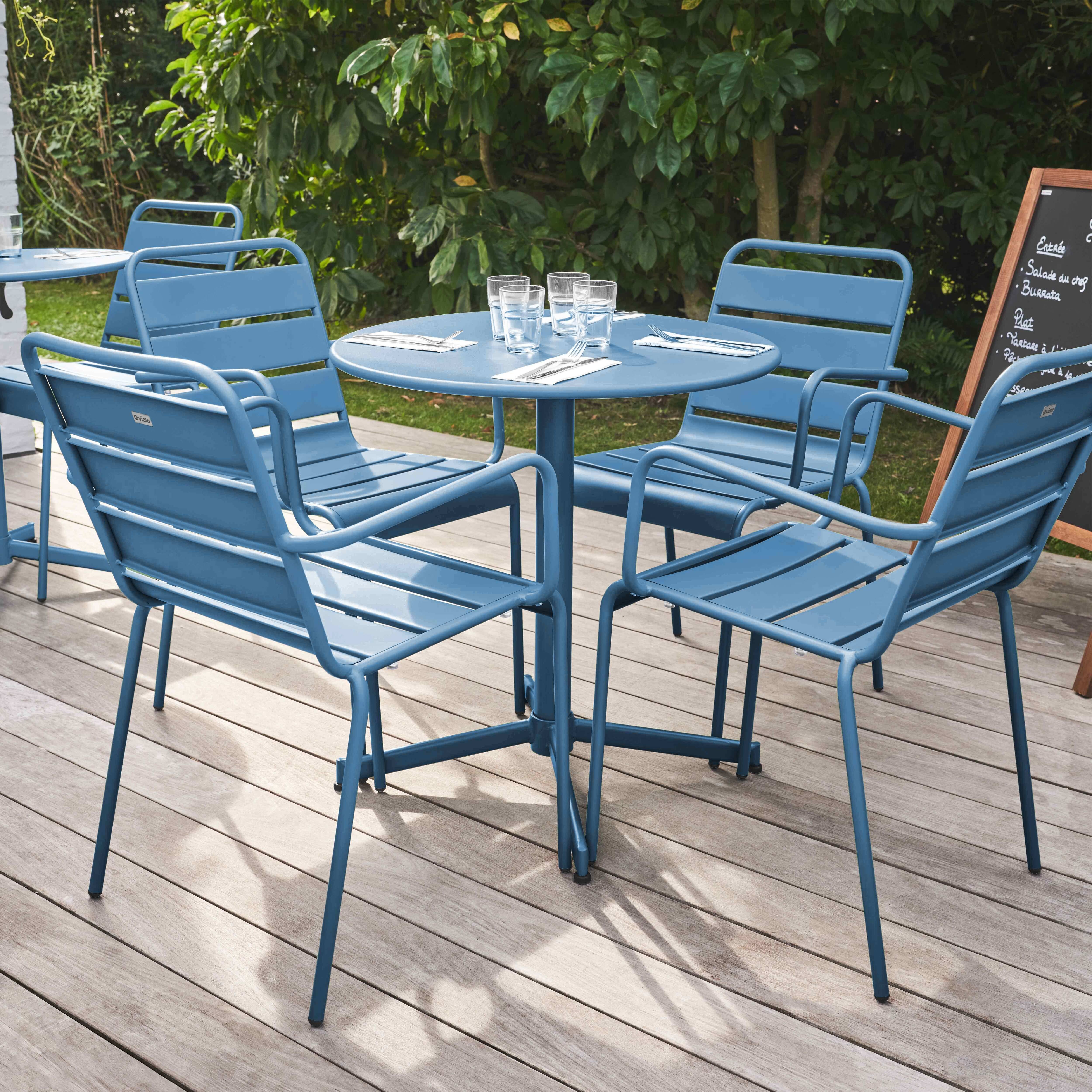 Oviala - Ensemble table de jardin et 4 fauteuils métal bleu pacific Palavas - Oviala - Image 3