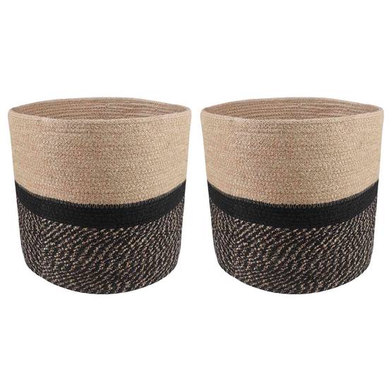Lot de 2 pots à plantes jute naturel et noir 28 x 28 x 28 cm - PANGIVO - Image 1