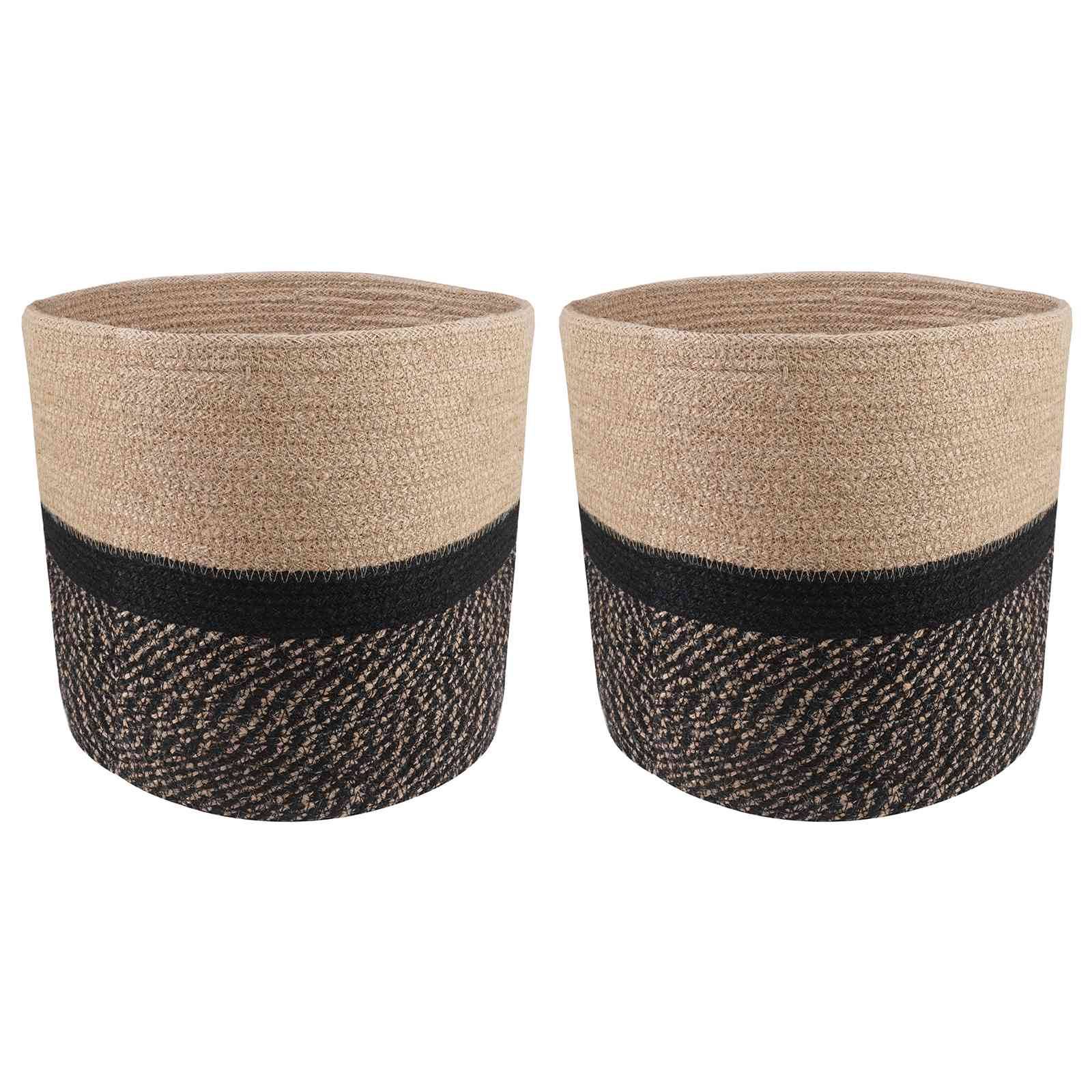Lot de 2 pots à plantes jute naturel et noir 28 x 28 x 28 cm - PANGIVO - Image 1
