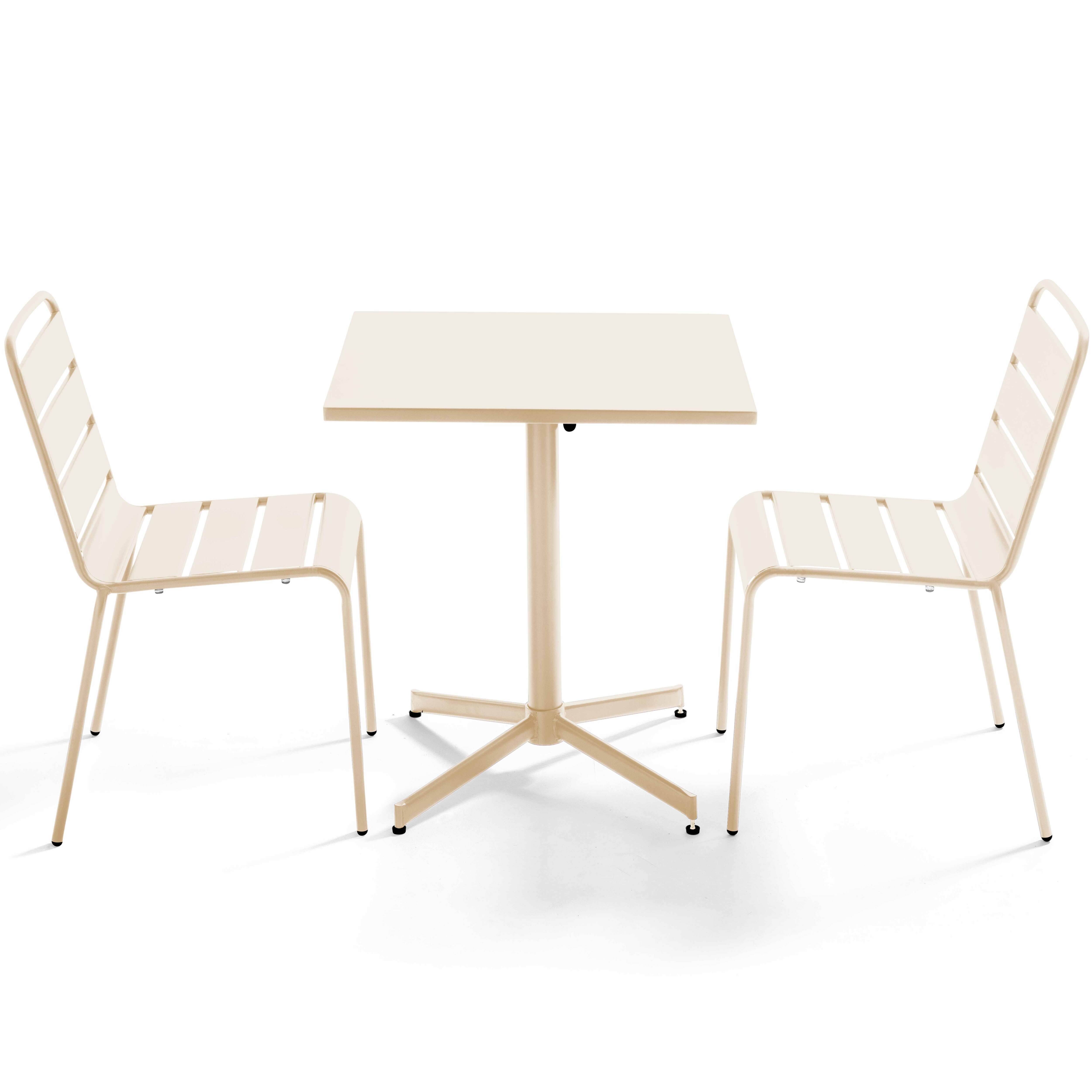Oviala - Ensemble table de jardin carrée et 2 chaises métal ivoire Palavas - Oviala - Image 1