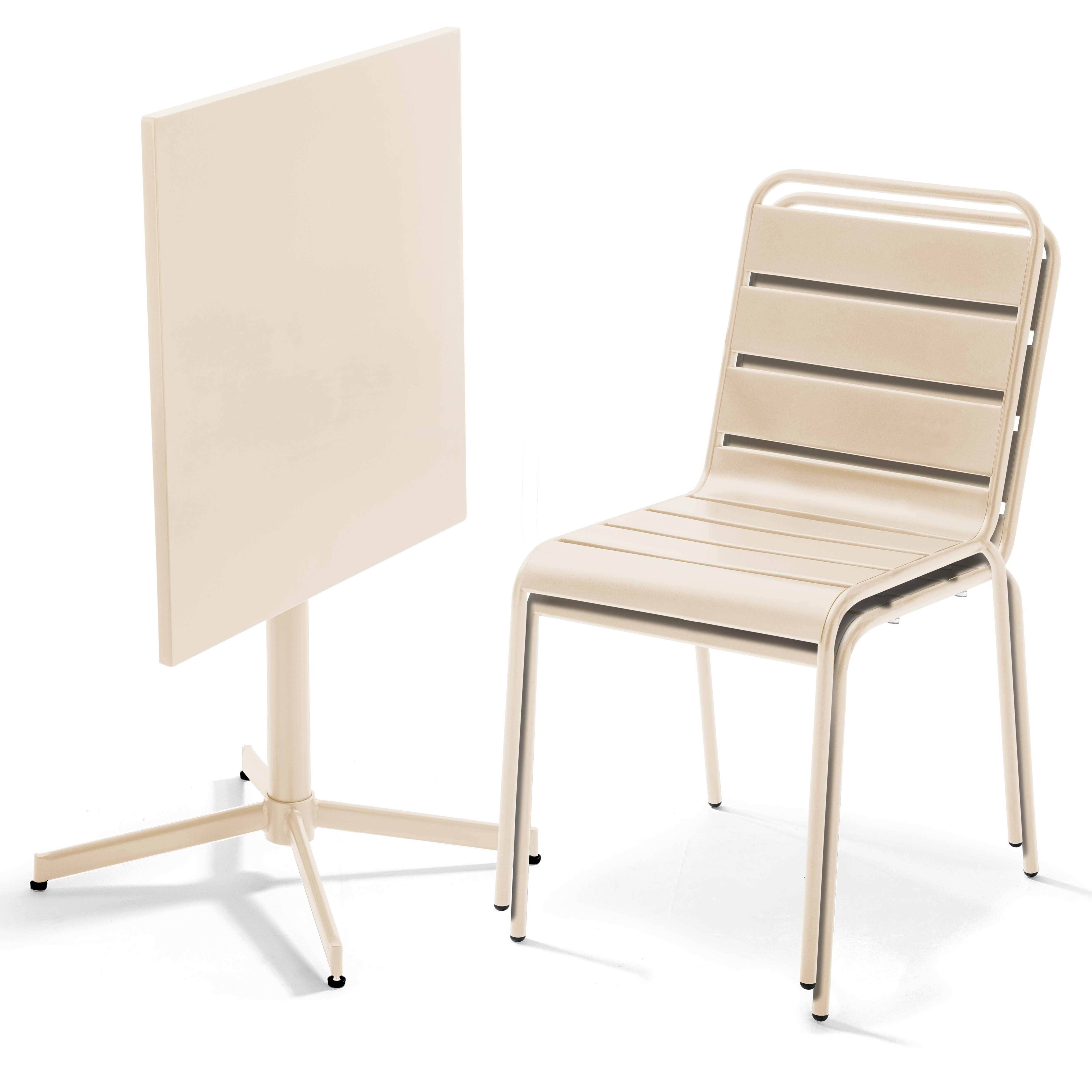 Oviala - Ensemble table de jardin carrée et 2 chaises métal ivoire Palavas - Oviala - Image 2