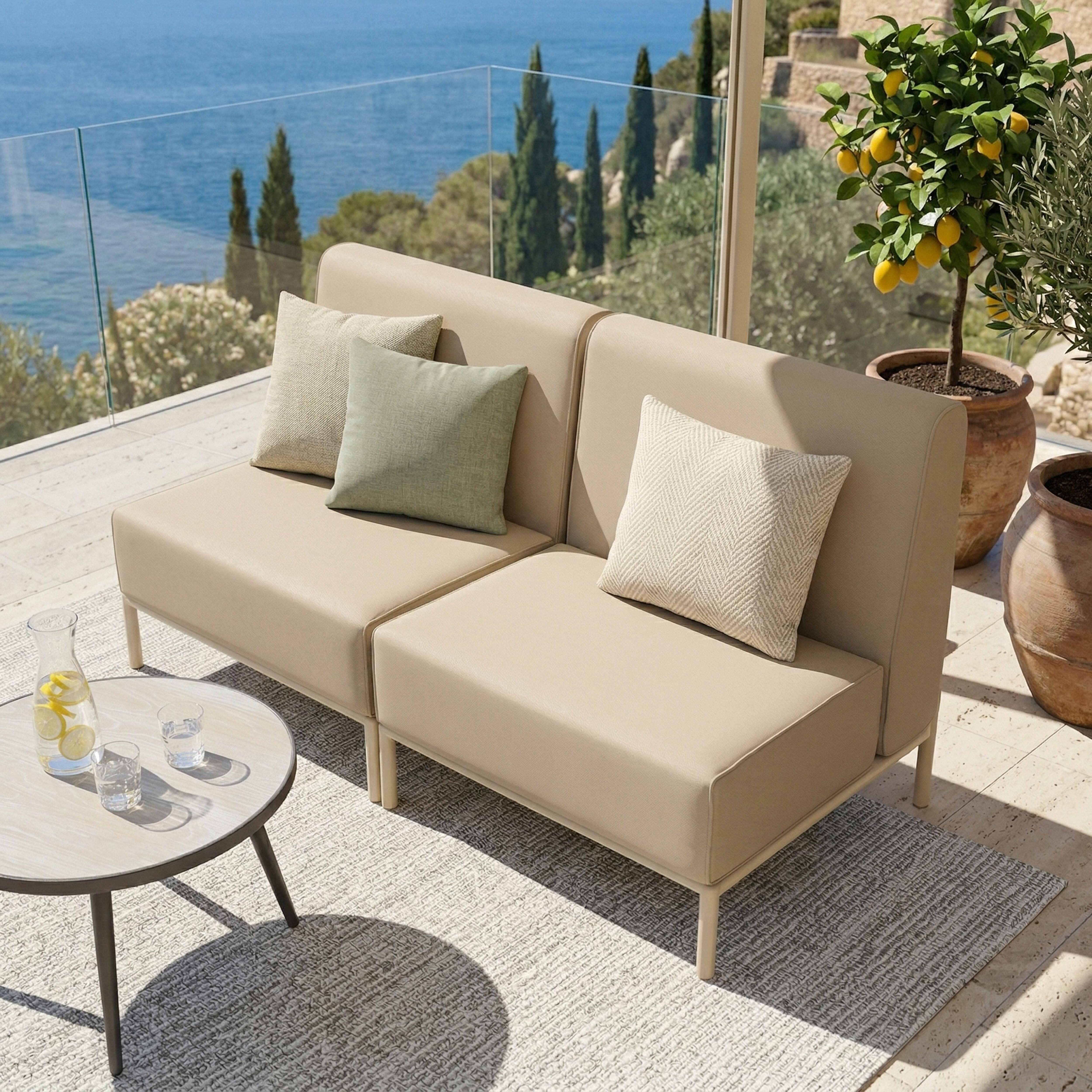 Oviala - Salon de jardin bas modulable uni 2 places beige Patio - Oviala - Image 4