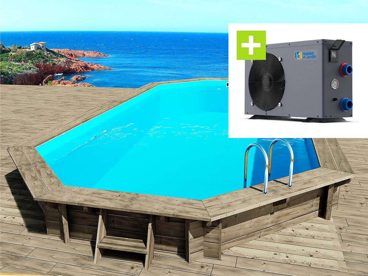 Habitat Et Jardin - Piscine Bois " Cancun " - 6.53 X 4.41 X 1.45 M + Pompe à Chaleur - Puissance 6.1 Kw - -habitat Et Jardin - Image 1