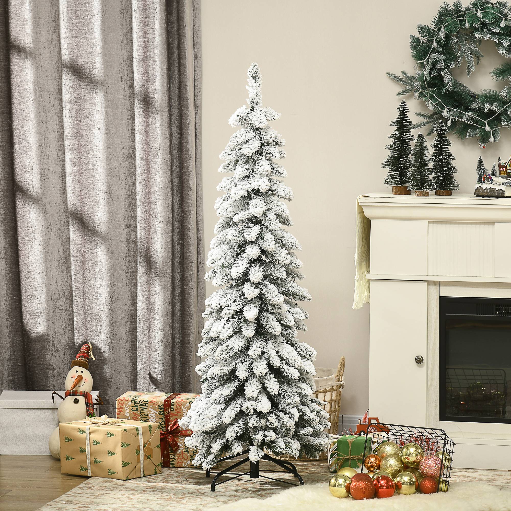 Sans Marque - Arbre Noël artificiel support acier 253 branches enneigées socle pliable 135 cm vert - Image 3