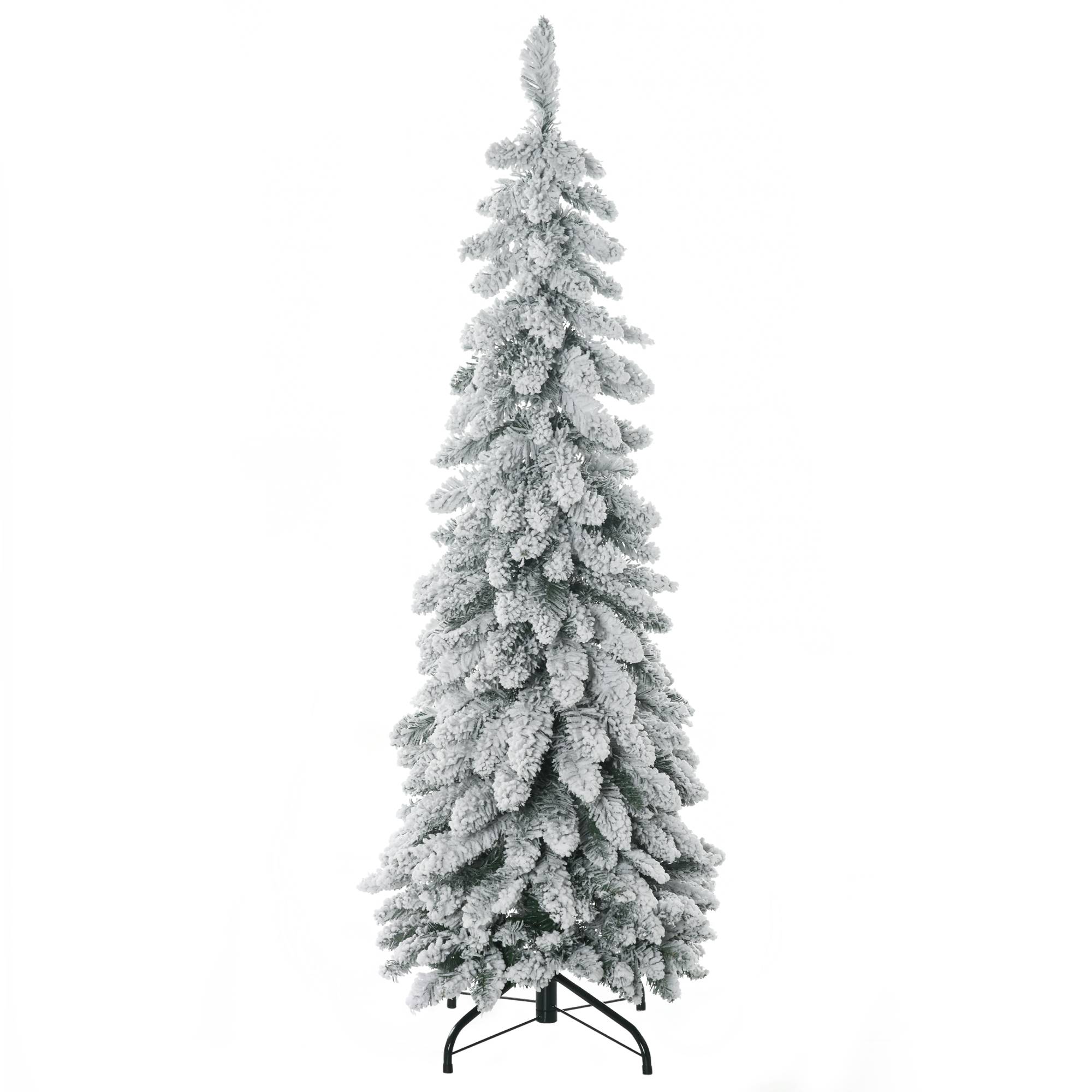 Sans Marque - Arbre Noël artificiel support acier 253 branches enneigées socle pliable 135 cm vert