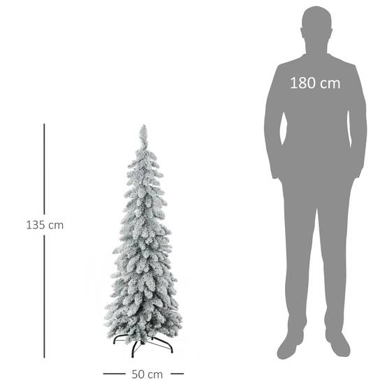 Sans Marque - Arbre Noël artificiel support acier 253 branches enneigées socle pliable 135 cm vert - Image 5