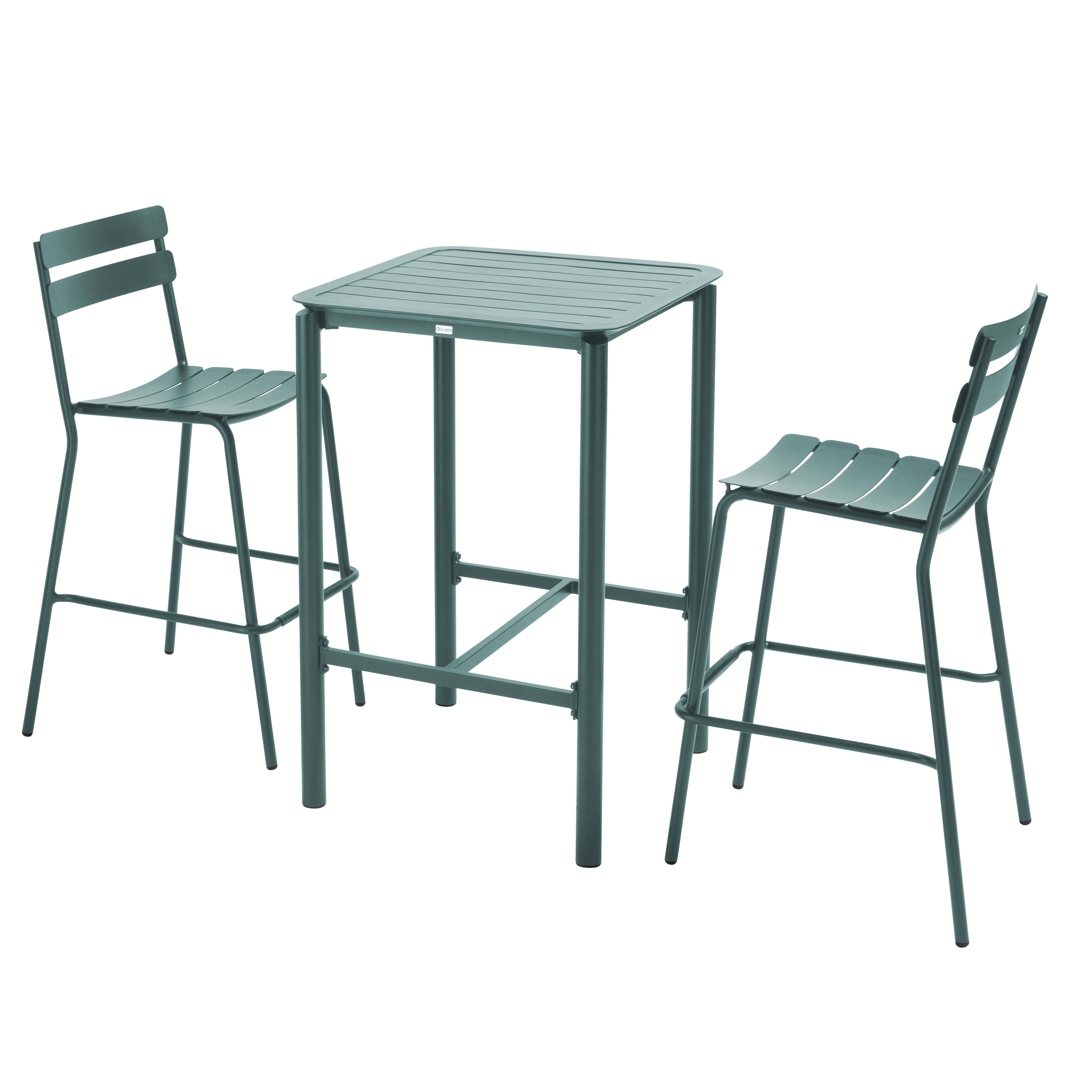 Oviala - Table haute de terrasse avec 2 chaises en aluminium vert foncé Almada - Oviala - Image 1