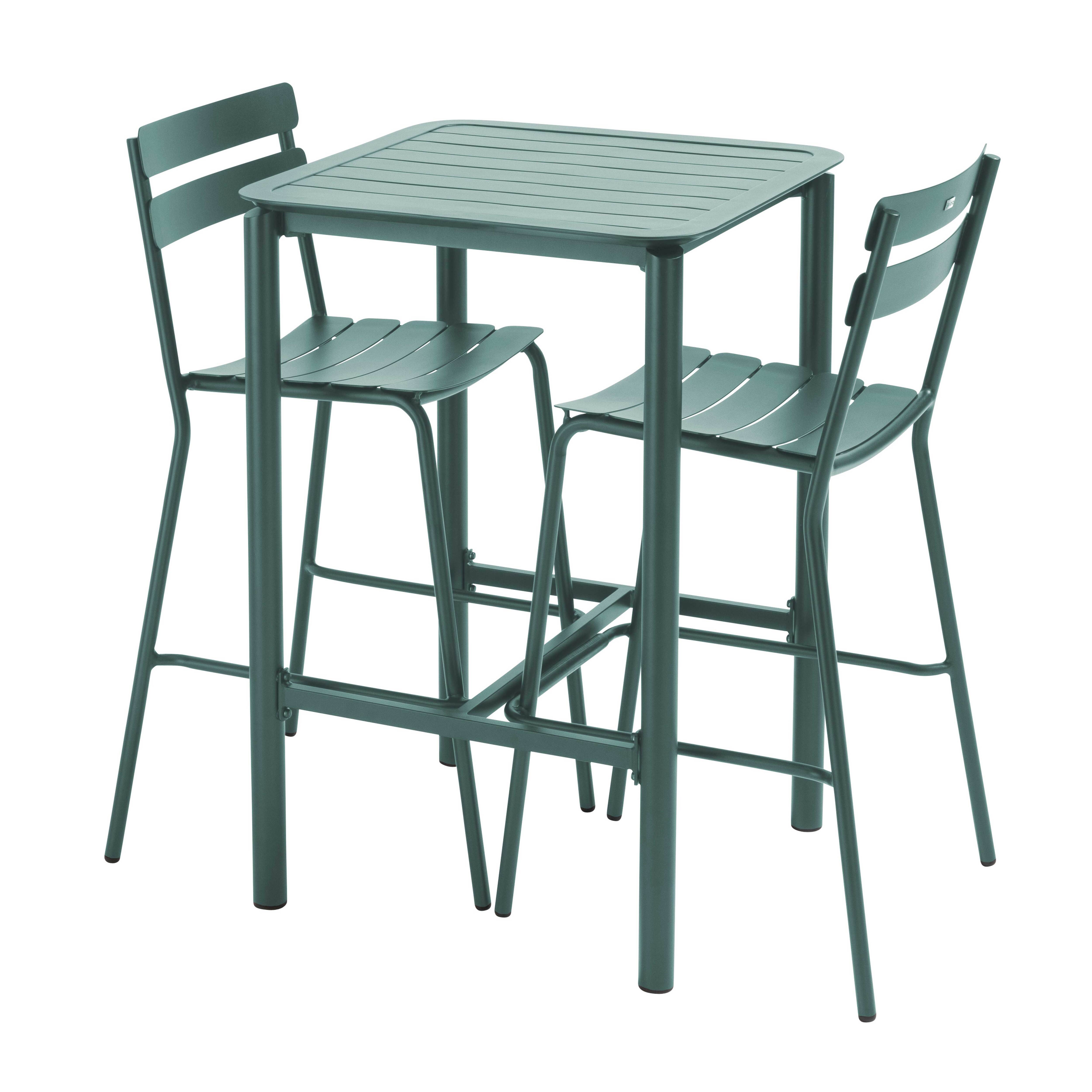 Oviala - Table haute de terrasse avec 2 chaises en aluminium vert foncé Almada - Oviala - Image 2