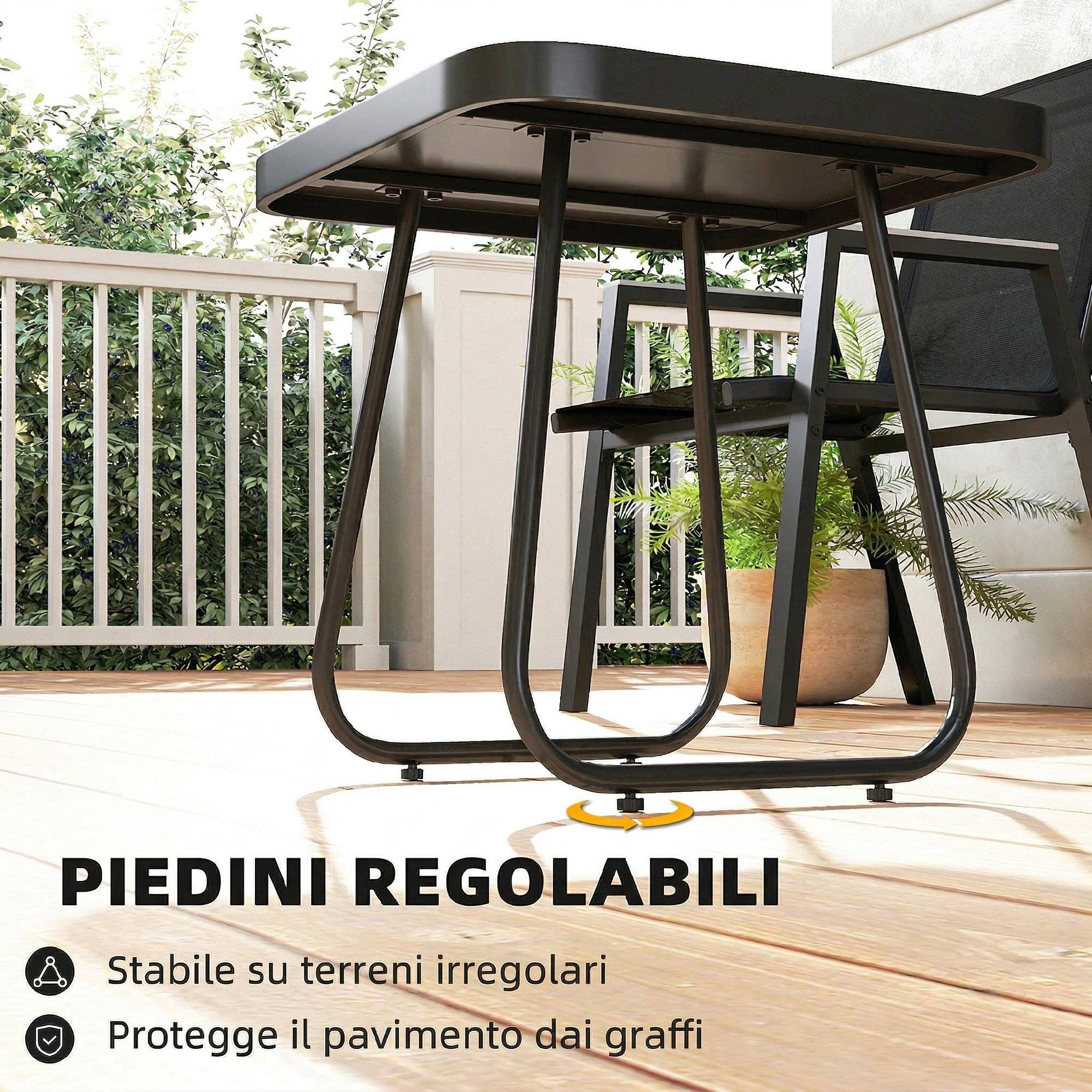 Ensemble extérieur 3 pcs, 2 chaises respirantes et table carrée métal DPC texteline noir - Image 9