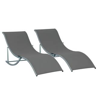 Lot de 2 bains de soleil pliables, chaise longue jardin extérieur aluminium et textilène anthracite