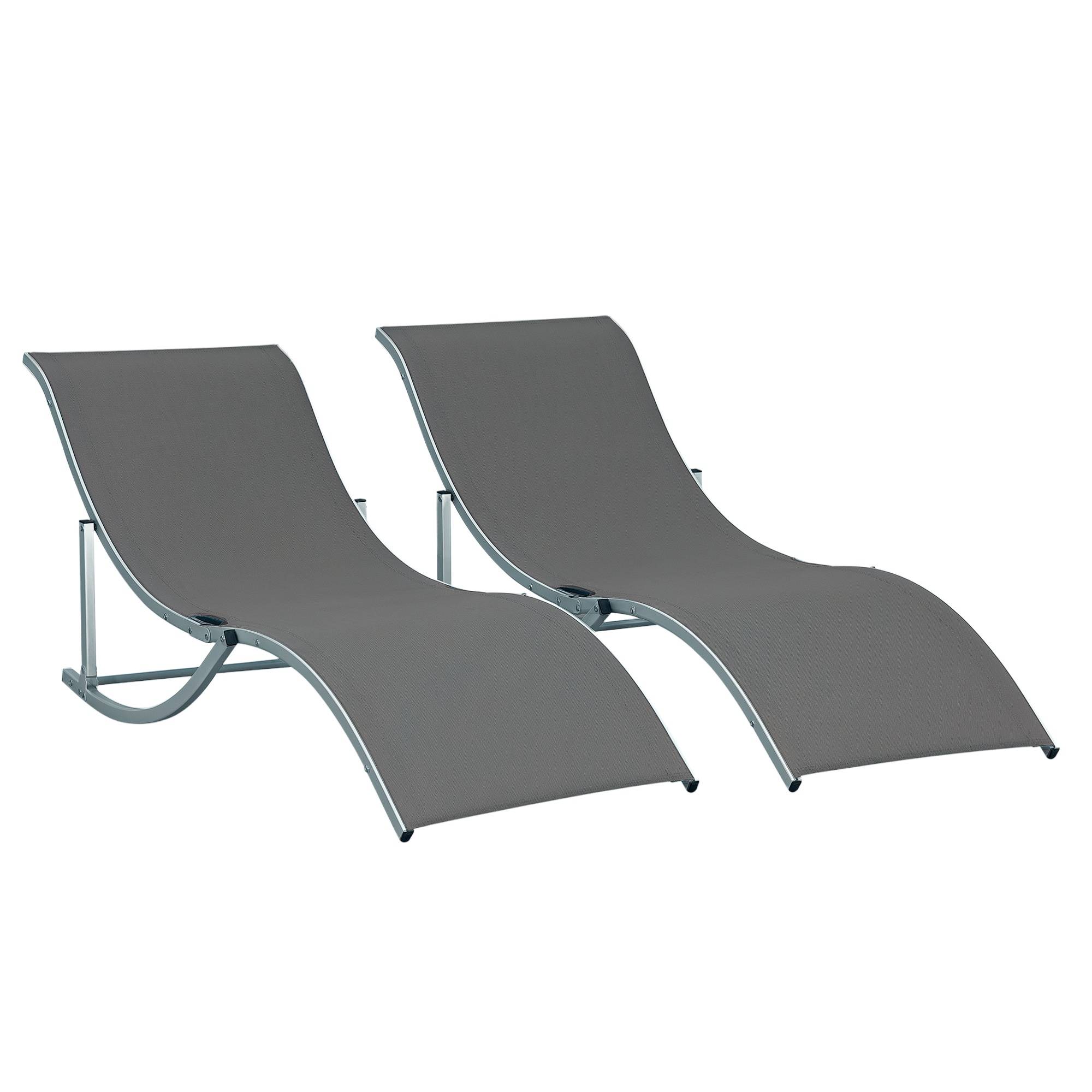 Lot de 2 bains de soleil pliables, chaise longue jardin extérieur aluminium et textilène anthracite - Image 1