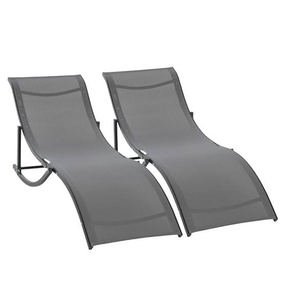 Lot de 2 bains de soleil pliables, chaise longue jardin extérieur aluminium et textilène anthracite - Image 10