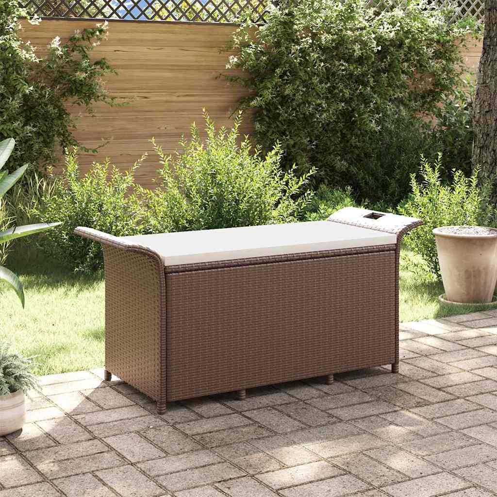 Banc Coffre Jardin Résine Tressée Rangement Étanche Terrasse Marron 116cm – ComfortXL Outdoor Living - Image 1