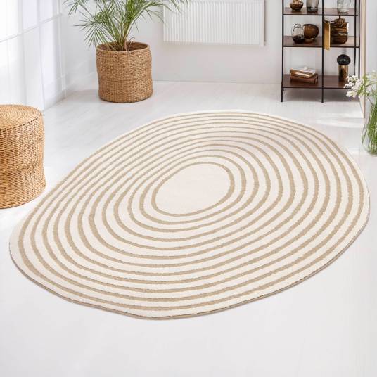 Tapis de forme ovale organique en relief - Circle - Cercle crème - 160 x 229 cm | Leroy Merlin