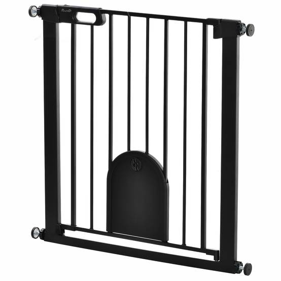 Barrière de sécurité acier animaux maison porte chat fermeture auto 82x76cm noir - ComfortXL Outdoor Living - Image 2