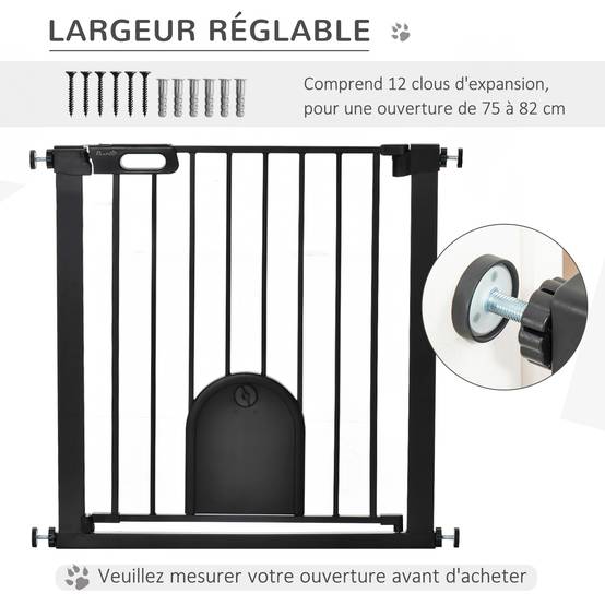 Barrière de sécurité acier animaux maison porte chat fermeture auto 82x76cm noir - ComfortXL Outdoor Living - Image 9