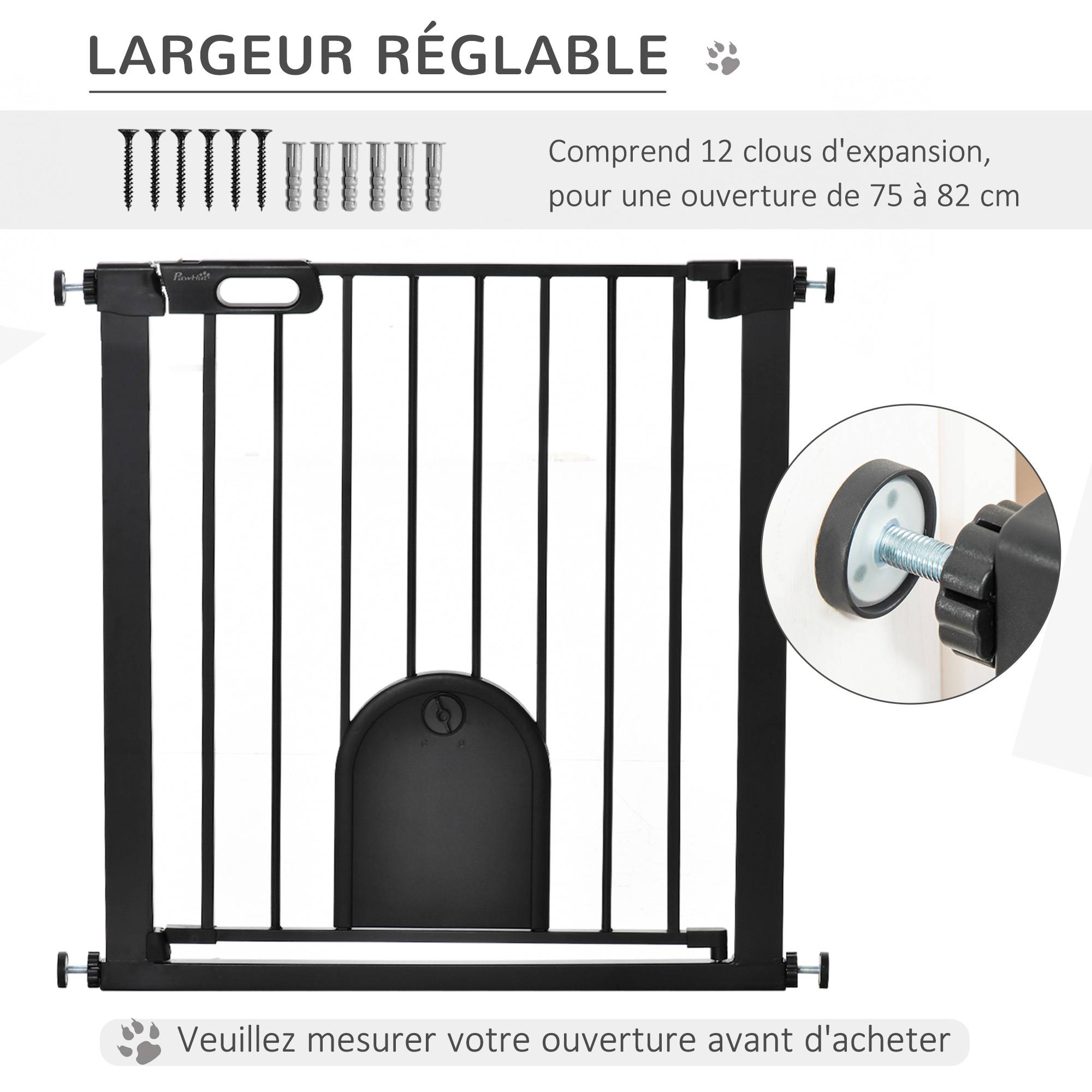 Barrière de sécurité acier animaux maison porte chat fermeture auto 82x76cm noir - ComfortXL Outdoor Living - Image 9