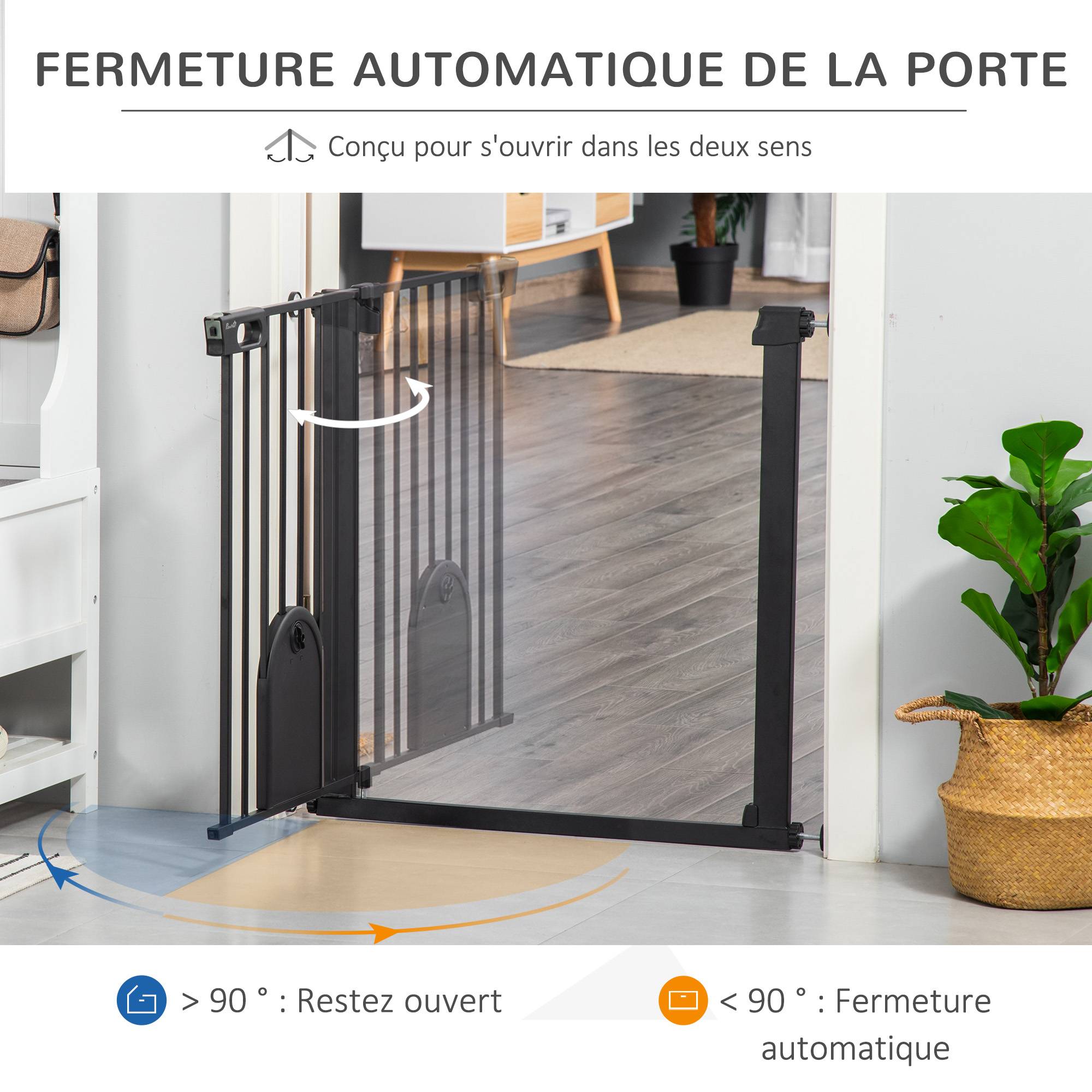 Barrière de sécurité acier animaux maison porte chat fermeture auto 82x76cm noir - ComfortXL Outdoor Living - Image 7