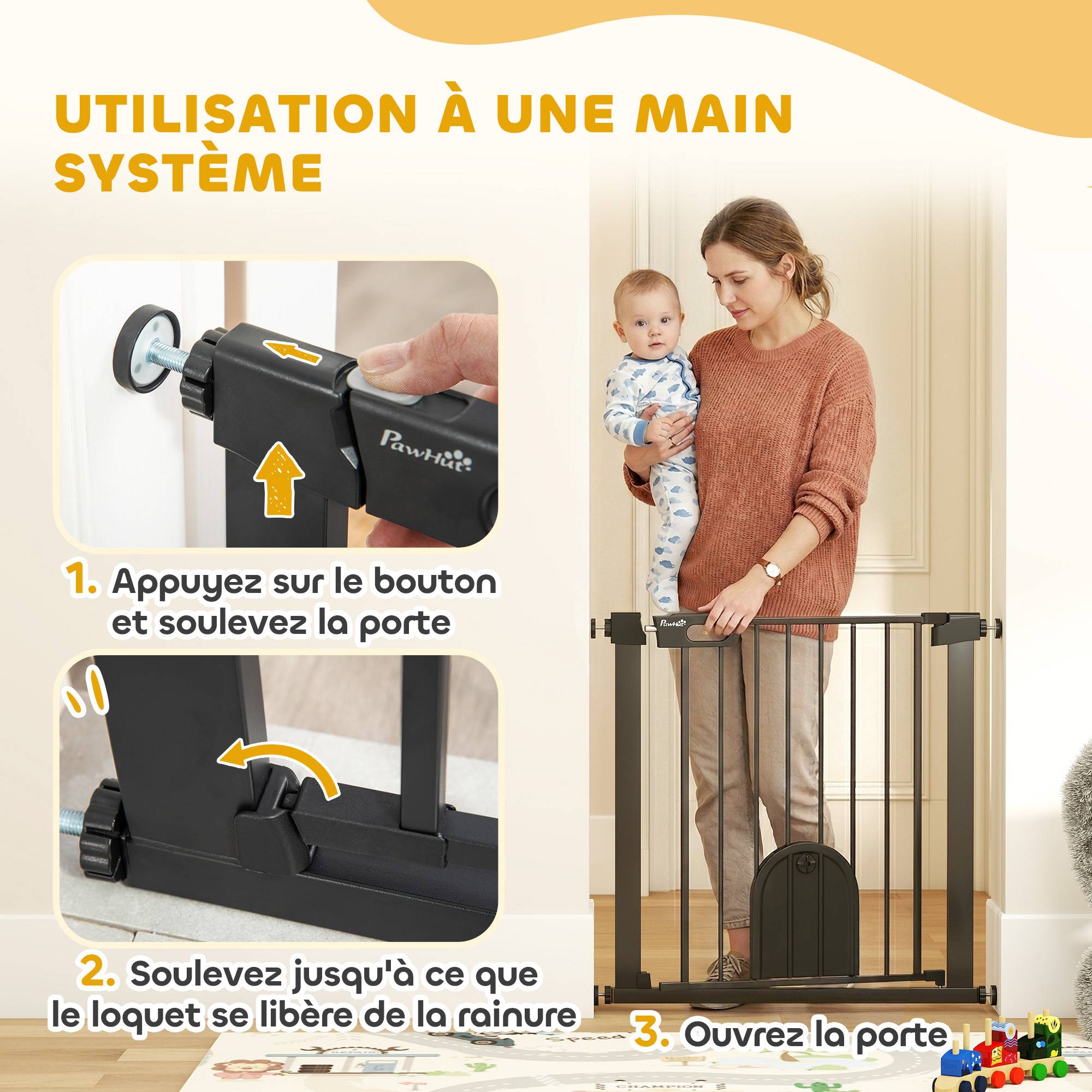 Barrière de sécurité acier animaux maison porte chat fermeture auto 82x76cm noir - ComfortXL Outdoor Living - Image 6