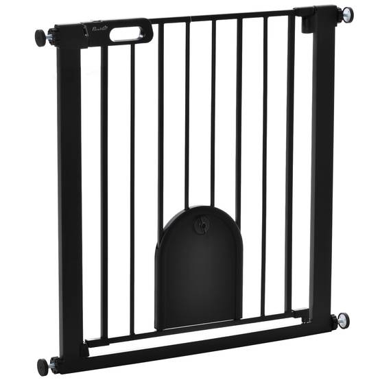 Barrière de sécurité acier animaux maison porte chat fermeture auto 82x76cm noir - ComfortXL Outdoor Living - Image 1
