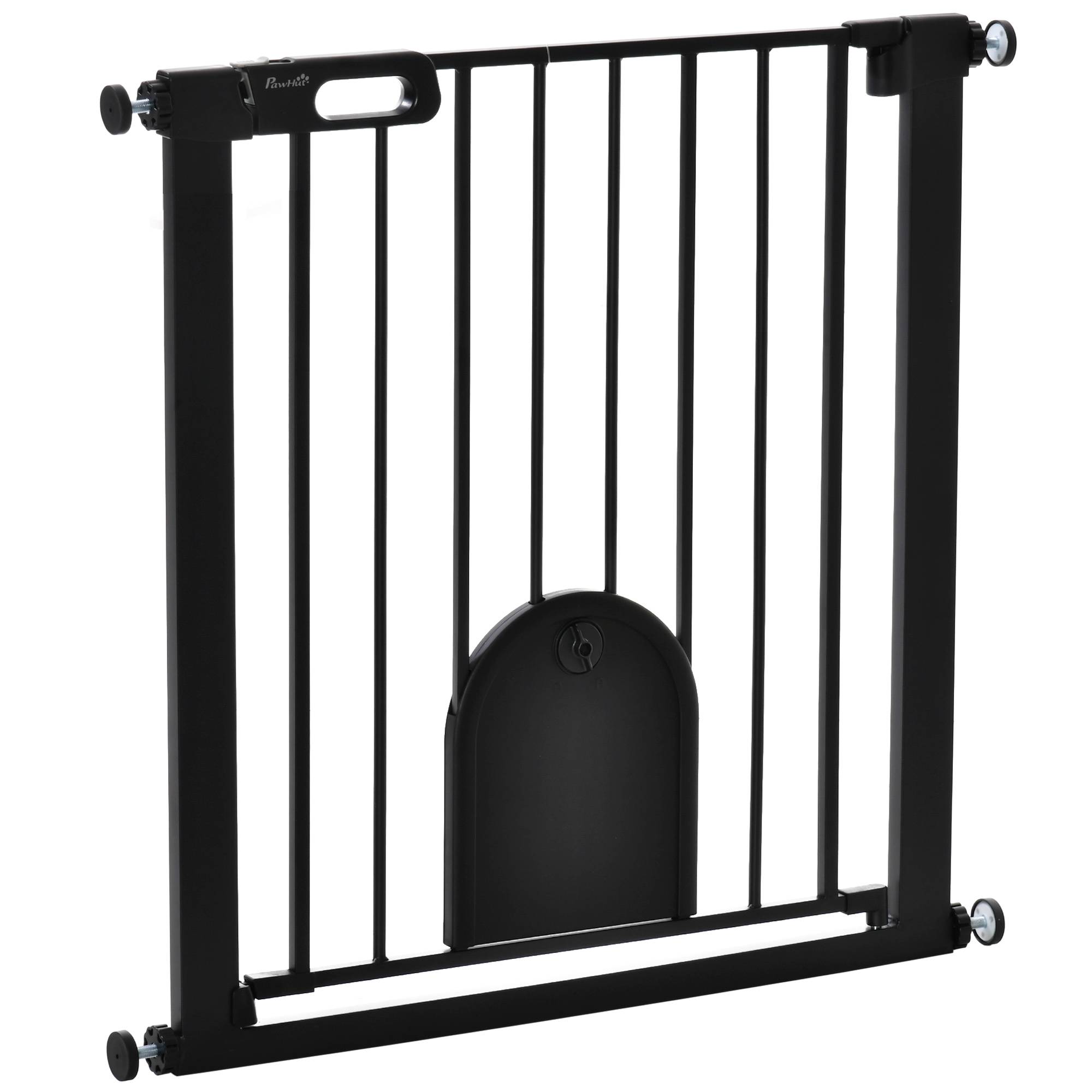 Barrière de sécurité acier animaux maison porte chat fermeture auto 82x76cm noir - ComfortXL Outdoor Living - Image 1