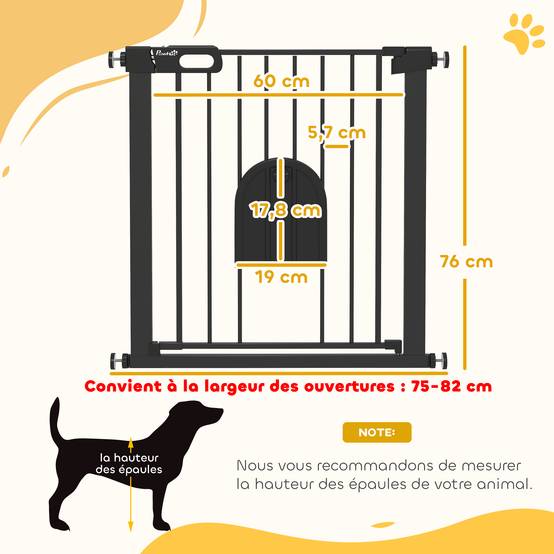 Barrière de sécurité acier animaux maison porte chat fermeture auto 82x76cm noir - ComfortXL Outdoor Living - Image 5
