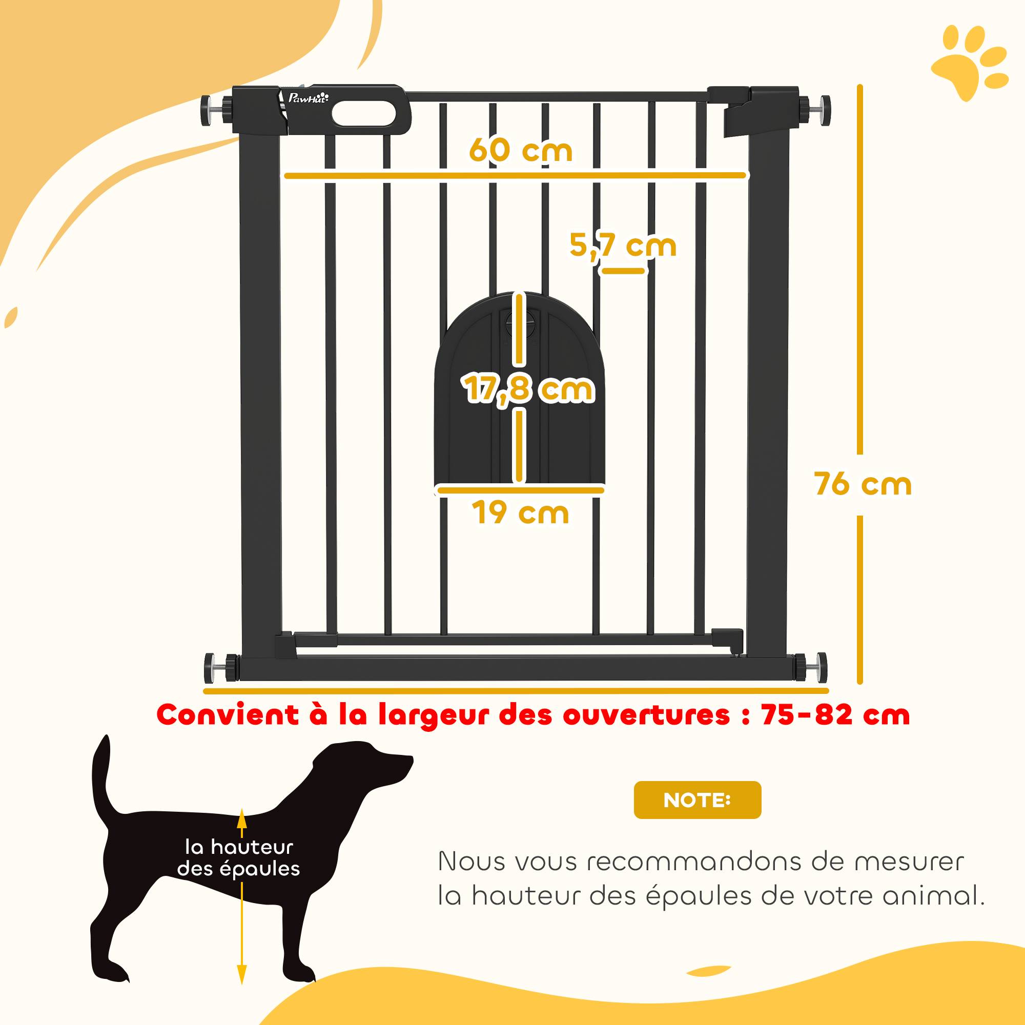 Barrière de sécurité acier animaux maison porte chat fermeture auto 82x76cm noir - ComfortXL Outdoor Living - Image 5
