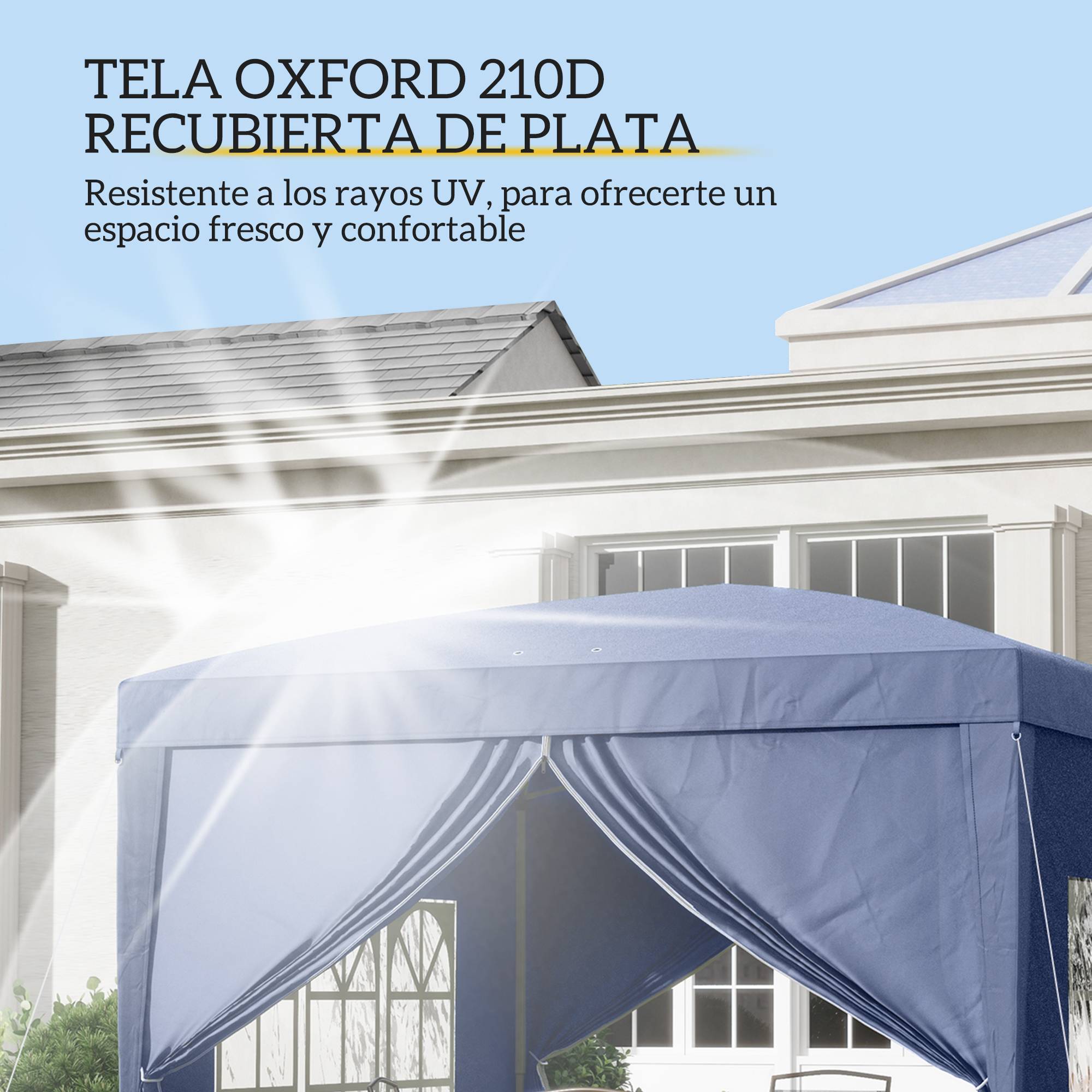 Tonnelle pliante avec 4 parois amovibles, 3 x 3 m, avec sac de transport, imperméable et anti-UV, bleue. - Image 7
